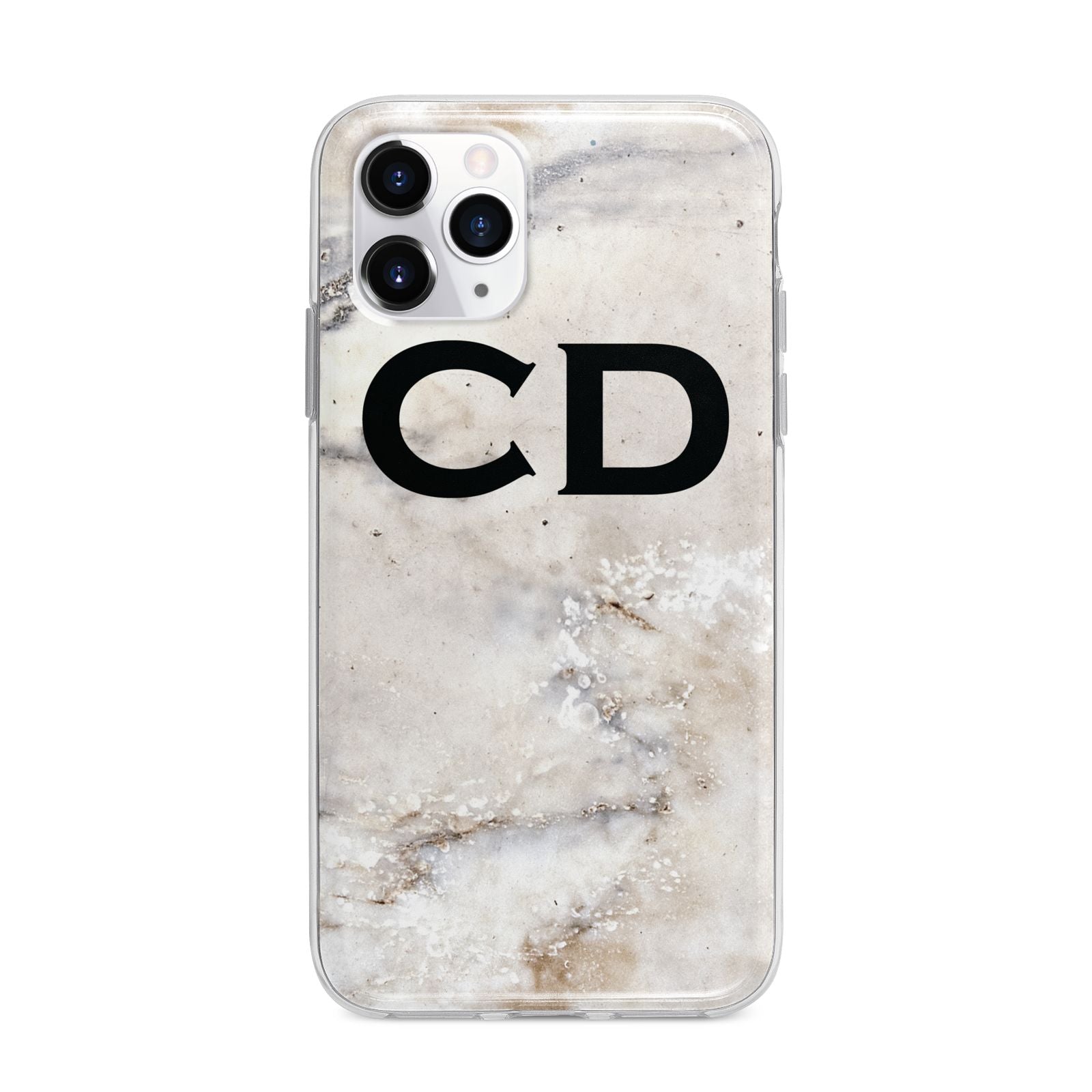 Black Initials Yellow Marble Apple iPhone 11 Pro Max in Silver with Bumper Case