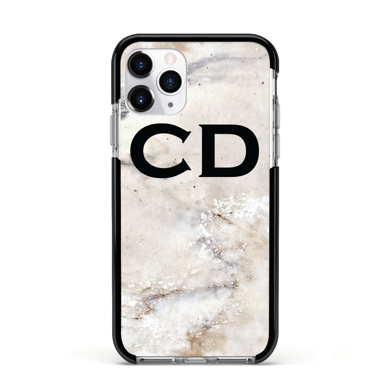 Black Initials Yellow Marble Apple iPhone 11 Pro in Silver with Black Impact Case