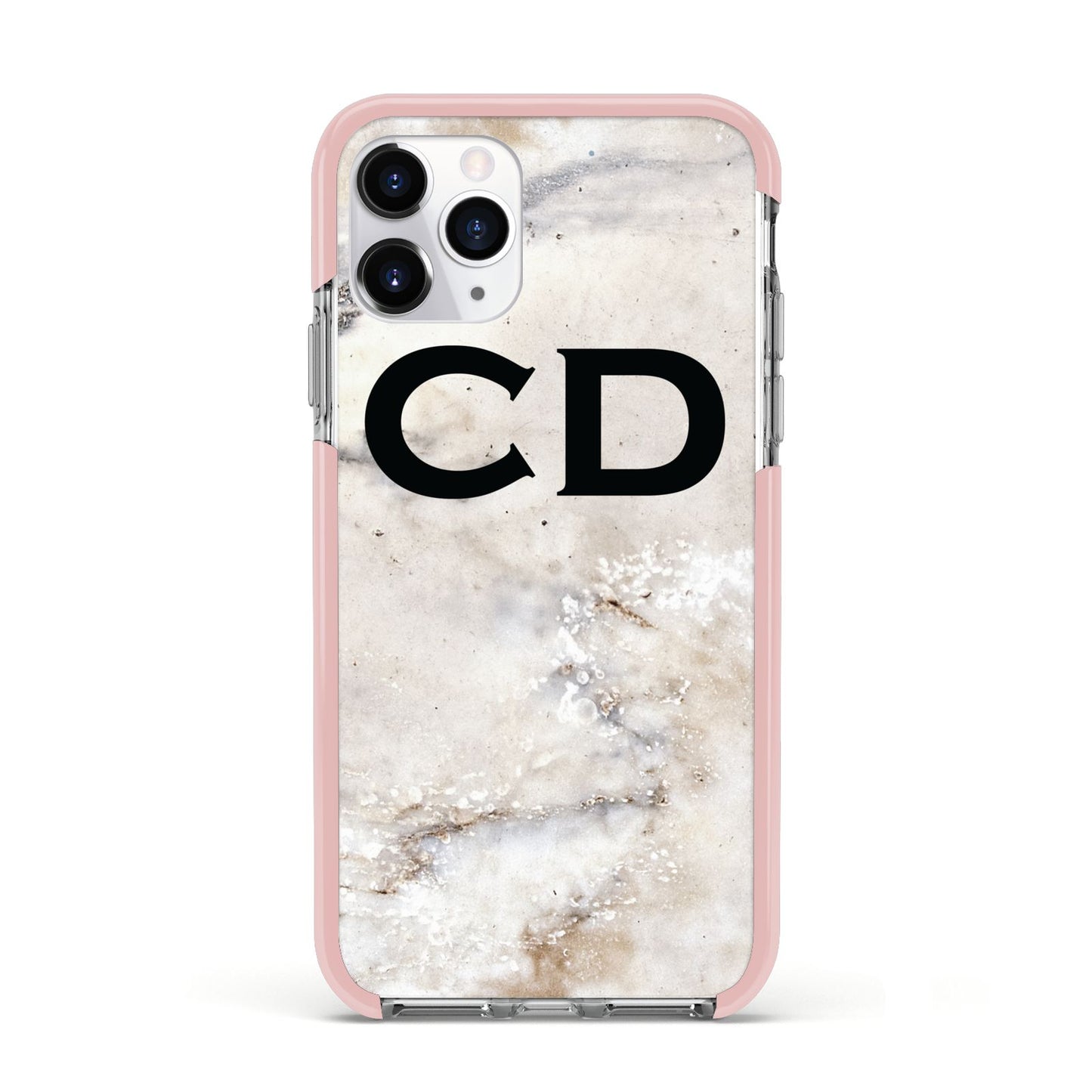 Black Initials Yellow Marble Apple iPhone 11 Pro in Silver with Pink Impact Case