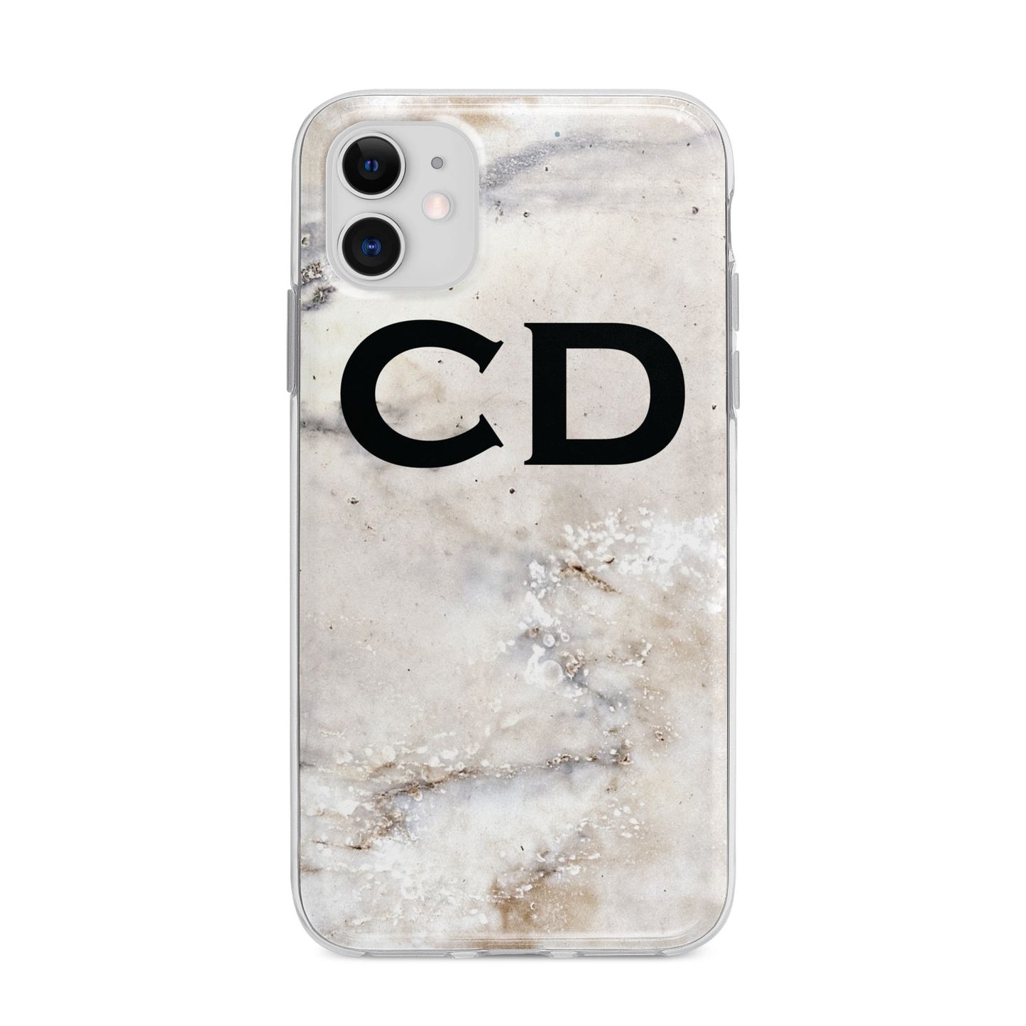 Black Initials Yellow Marble Apple iPhone 11 in White with Bumper Case