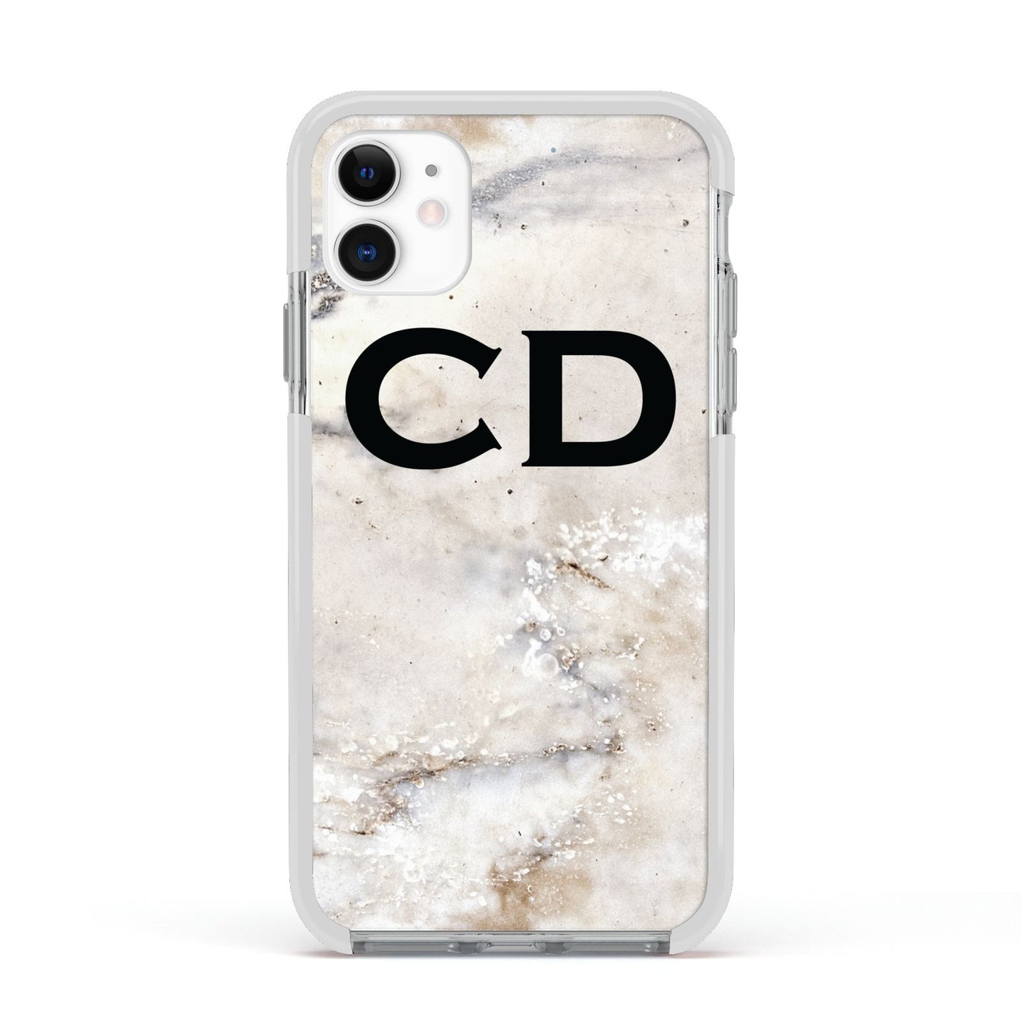 Black Initials Yellow Marble Apple iPhone 11 in White with White Impact Case