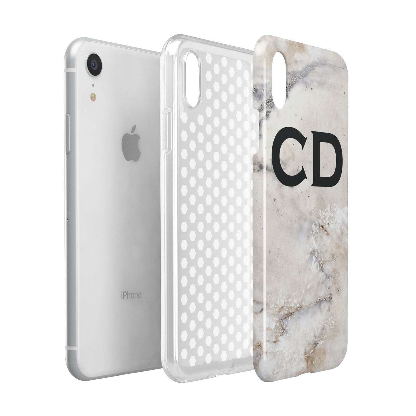 Black Initials Yellow Marble Apple iPhone XR White 3D Tough Case Expanded view