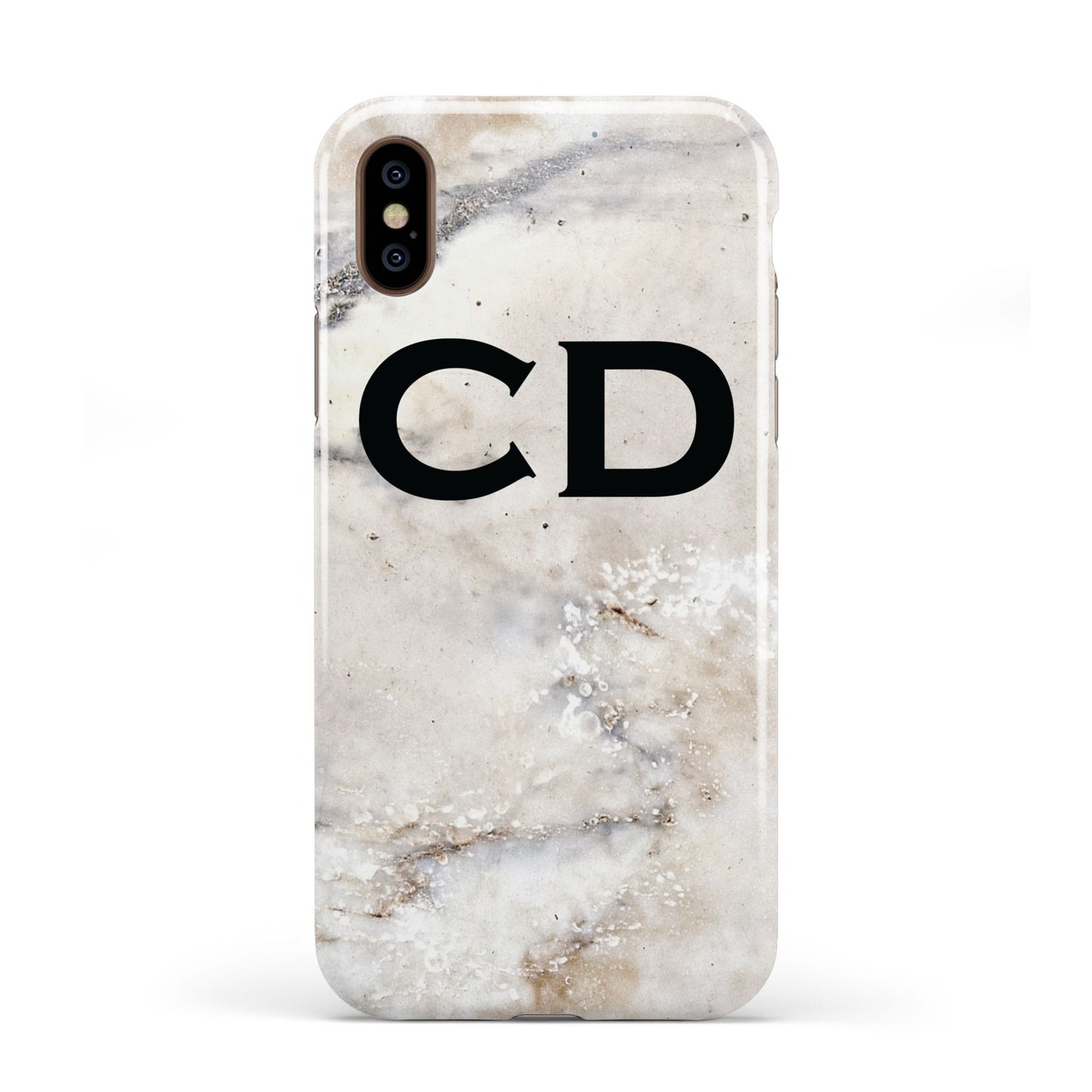 Black Initials Yellow Marble Apple iPhone XS 3D Tough