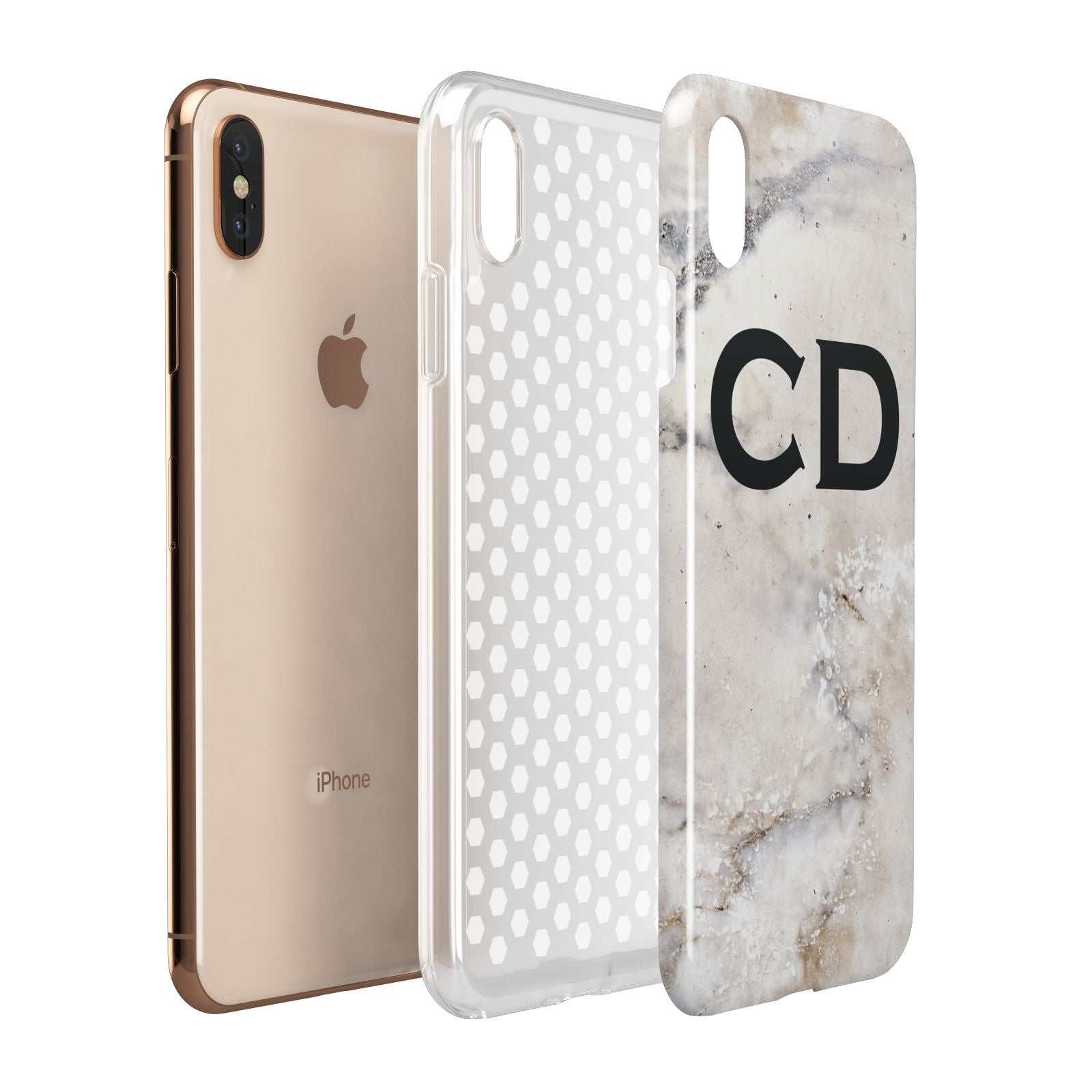 Black Initials Yellow Marble Apple iPhone Xs Max 3D Tough Case Expanded View
