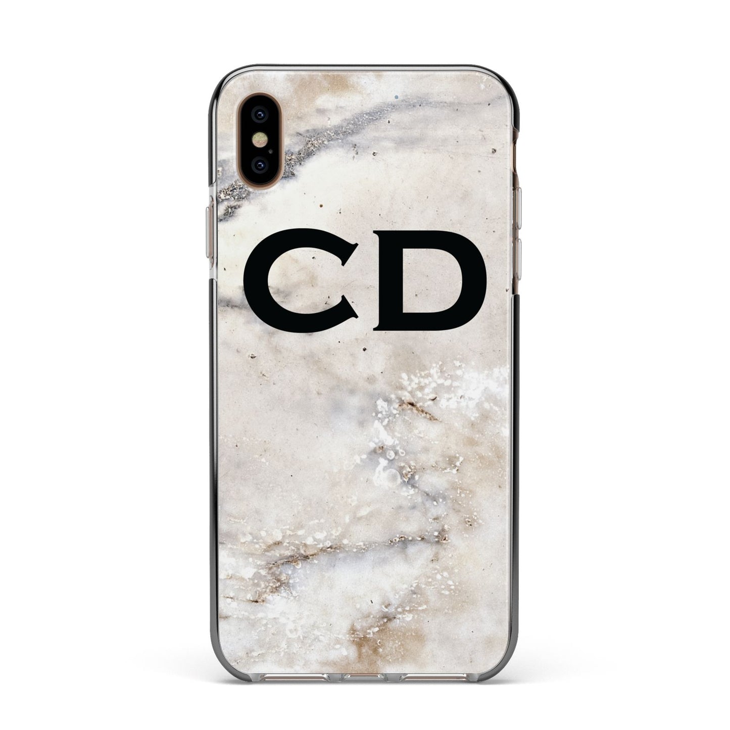 Black Initials Yellow Marble Apple iPhone Xs Max Impact Case Black Edge on Gold Phone