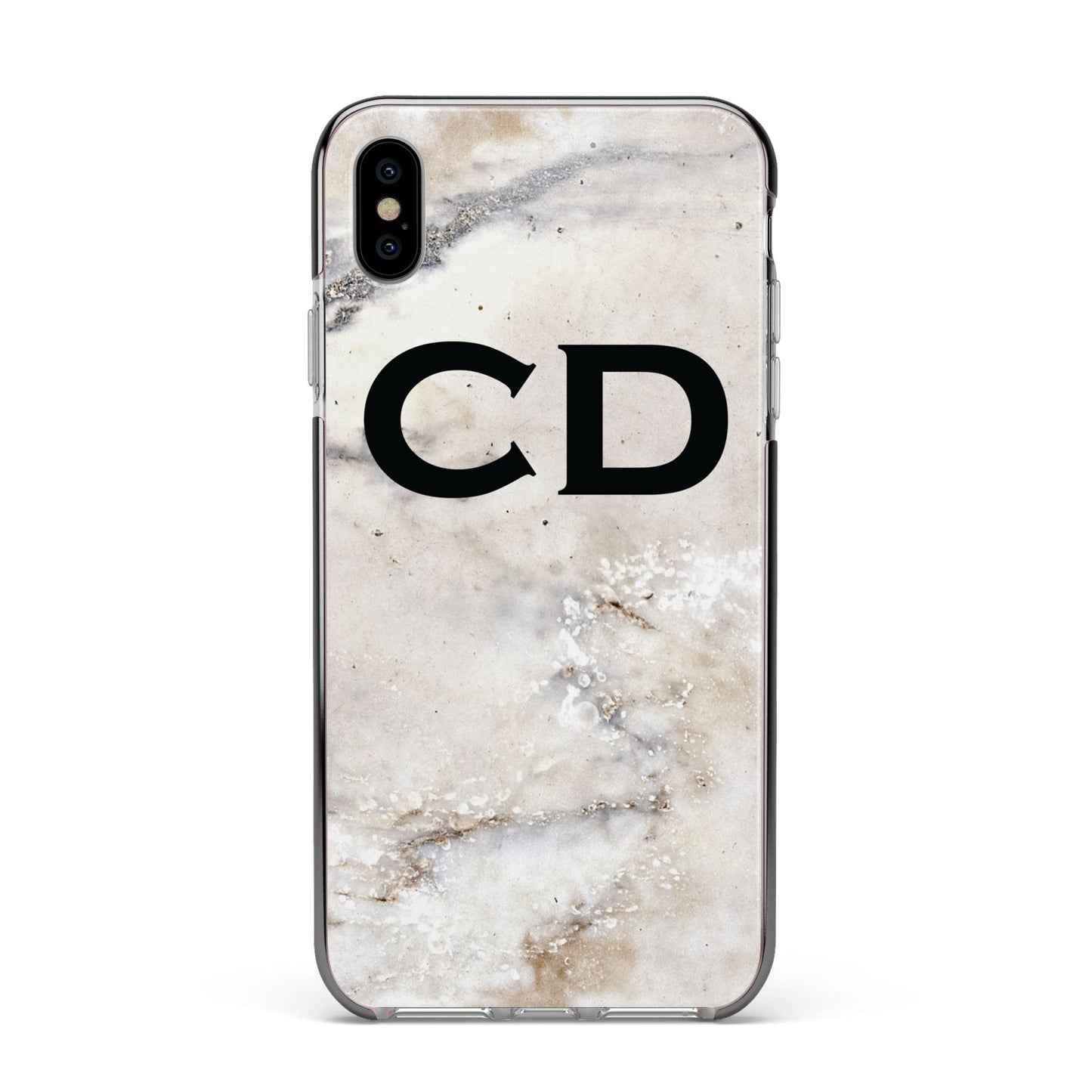 Black Initials Yellow Marble Apple iPhone Xs Max Impact Case Black Edge on Silver Phone