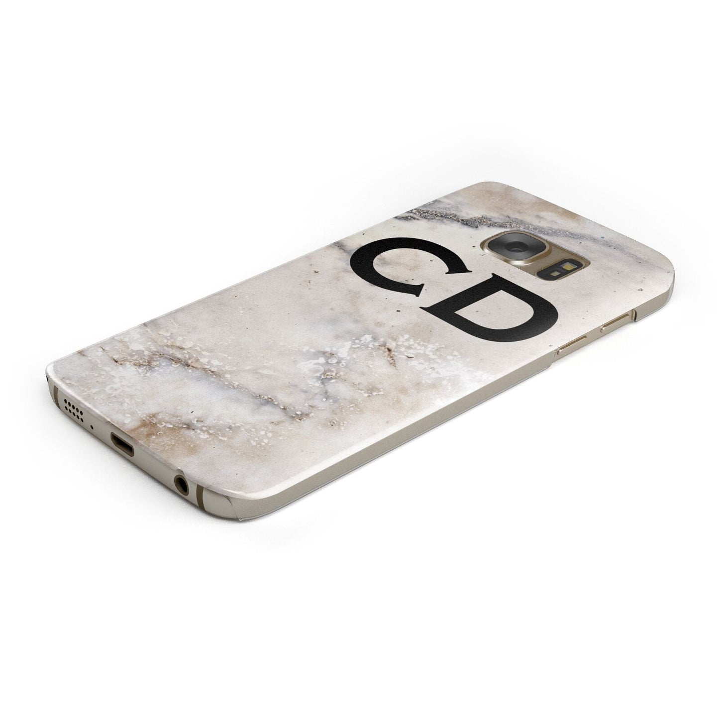 Black Initials Yellow Marble Protective Samsung Galaxy Case Angled Image