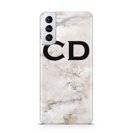 Black Initials Yellow Marble Samsung S21 Plus Phone Case