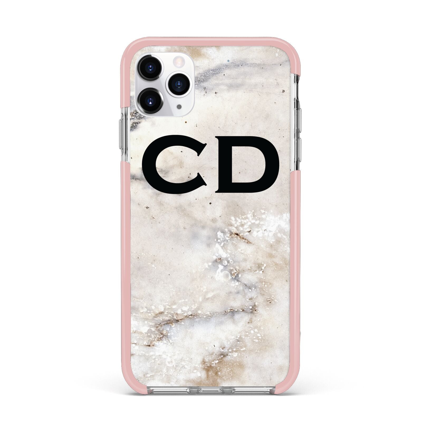 Black Initials Yellow Marble iPhone 11 Pro Max Impact Pink Edge Case