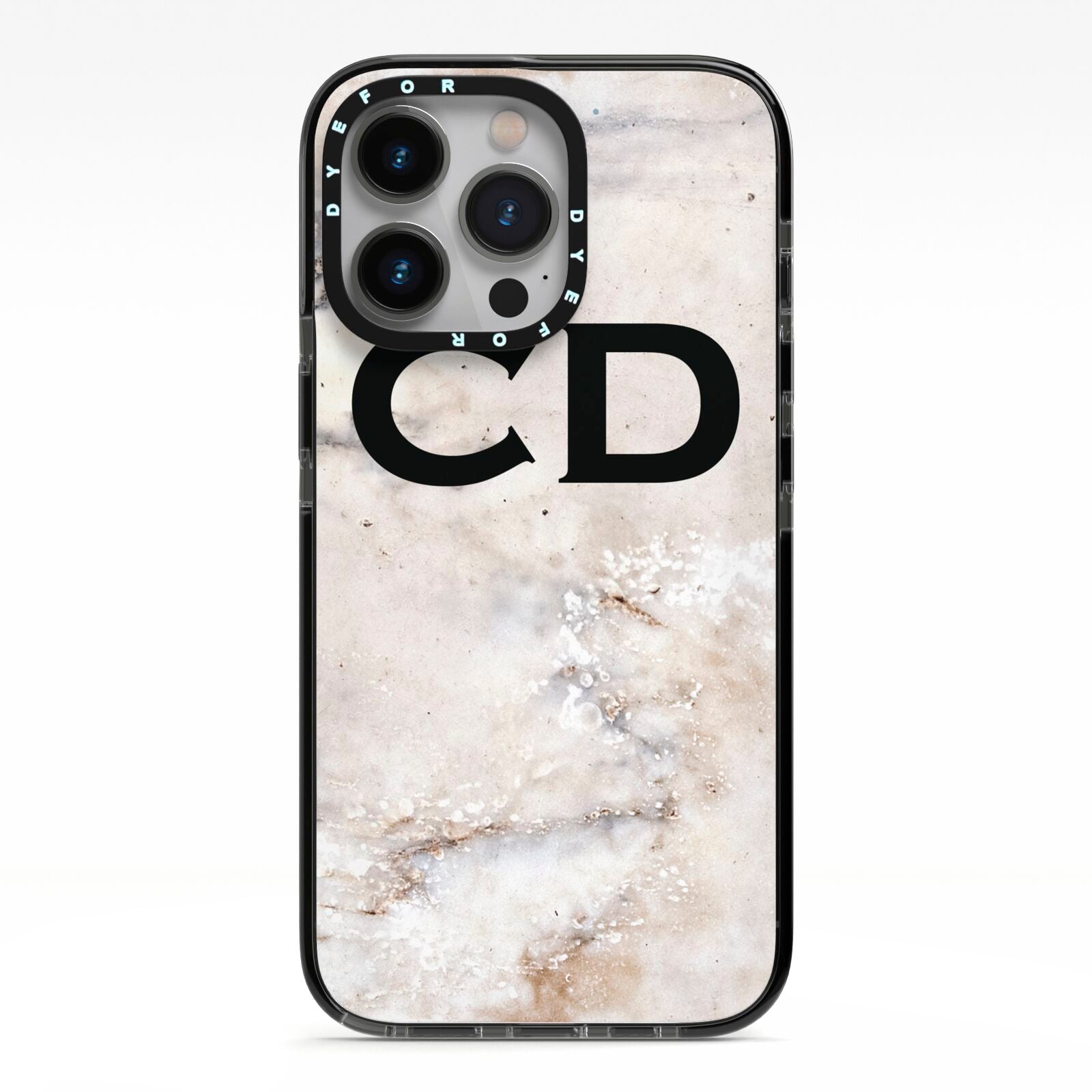 Black Initials Yellow Marble iPhone 13 Pro Black Impact Case on Silver phone