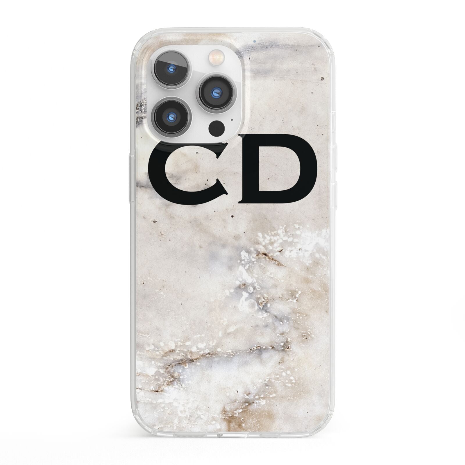 Black Initials Yellow Marble iPhone 13 Pro Clear Bumper Case