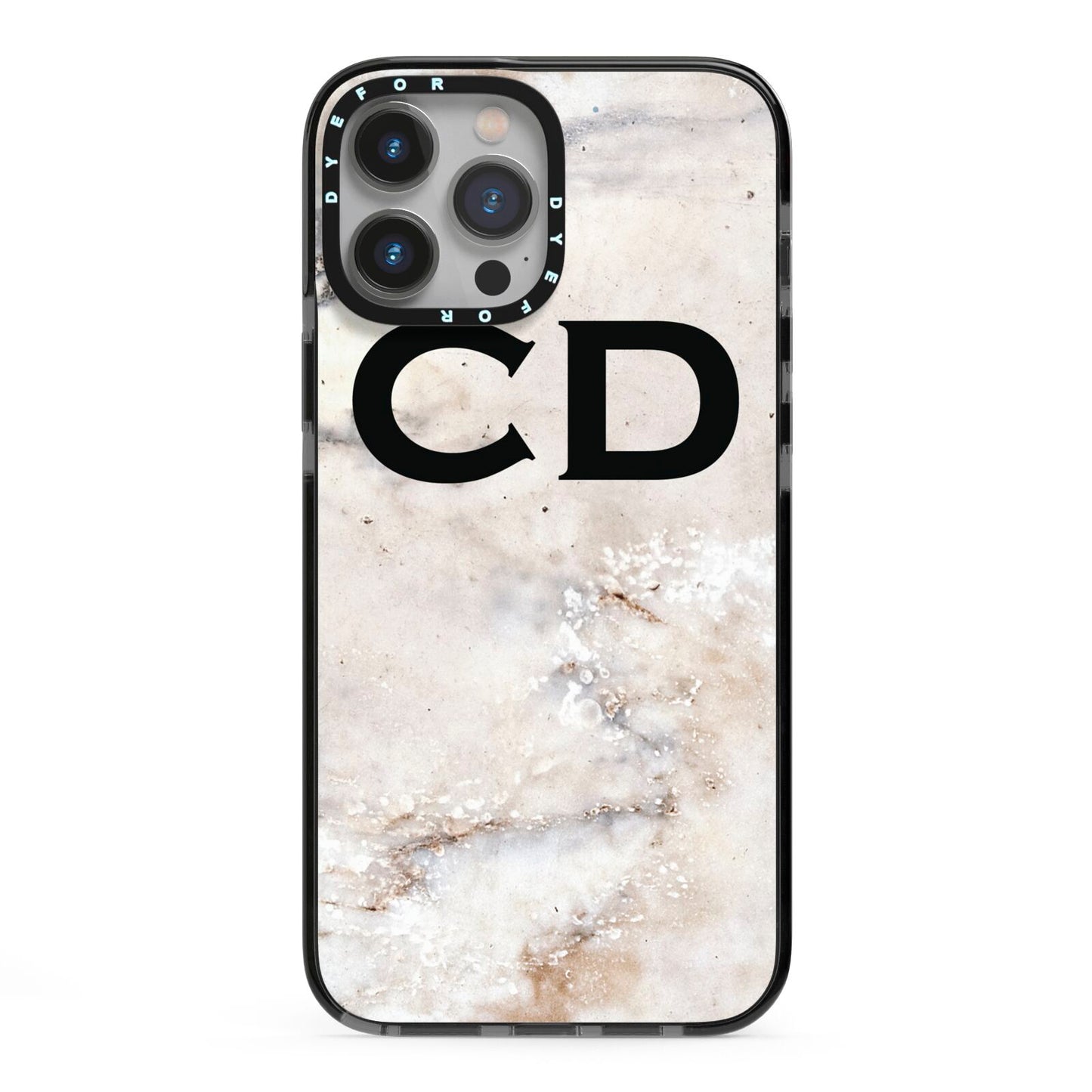Black Initials Yellow Marble iPhone 13 Pro Max Black Impact Case on Silver phone