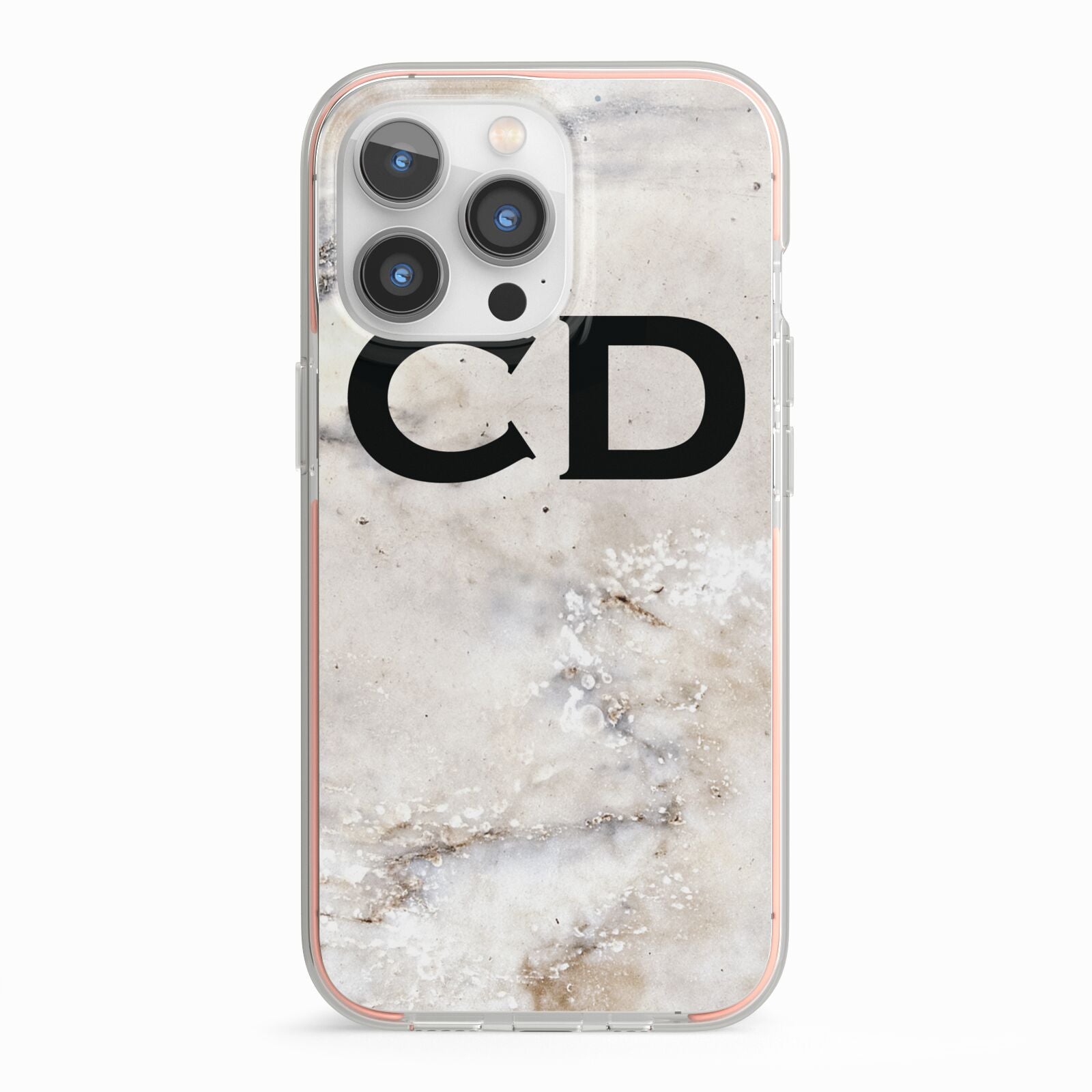 Black Initials Yellow Marble iPhone 13 Pro TPU Impact Case with Pink Edges