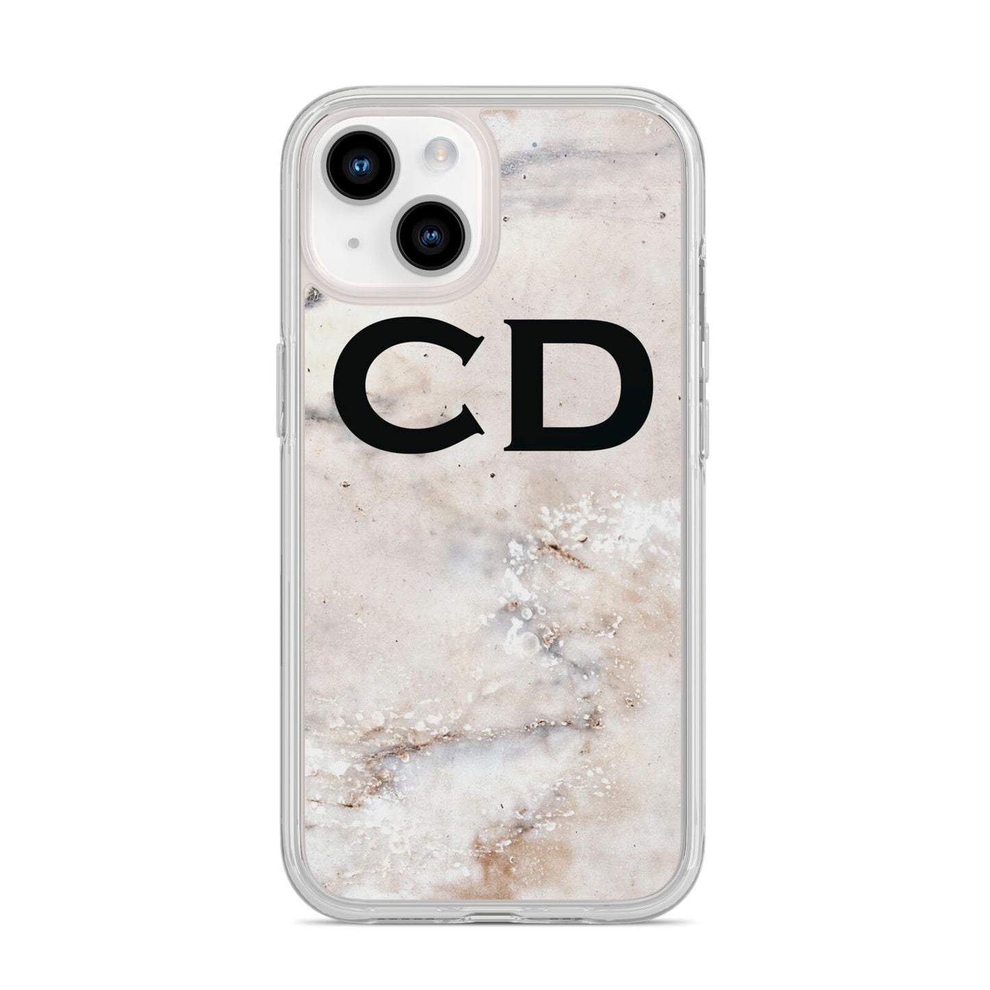 Black Initials Yellow Marble iPhone 14 Clear Tough Case Starlight