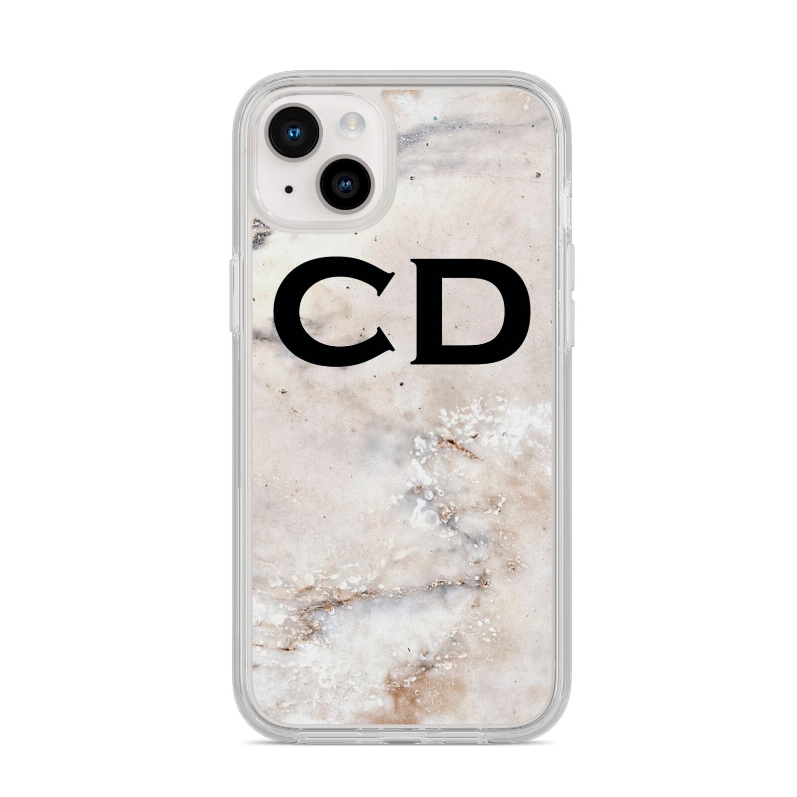 Black Initials Yellow Marble iPhone 14 Plus Clear Tough Case Starlight