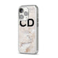 Black Initials Yellow Marble iPhone 14 Pro Clear Tough Case Silver Angled Image