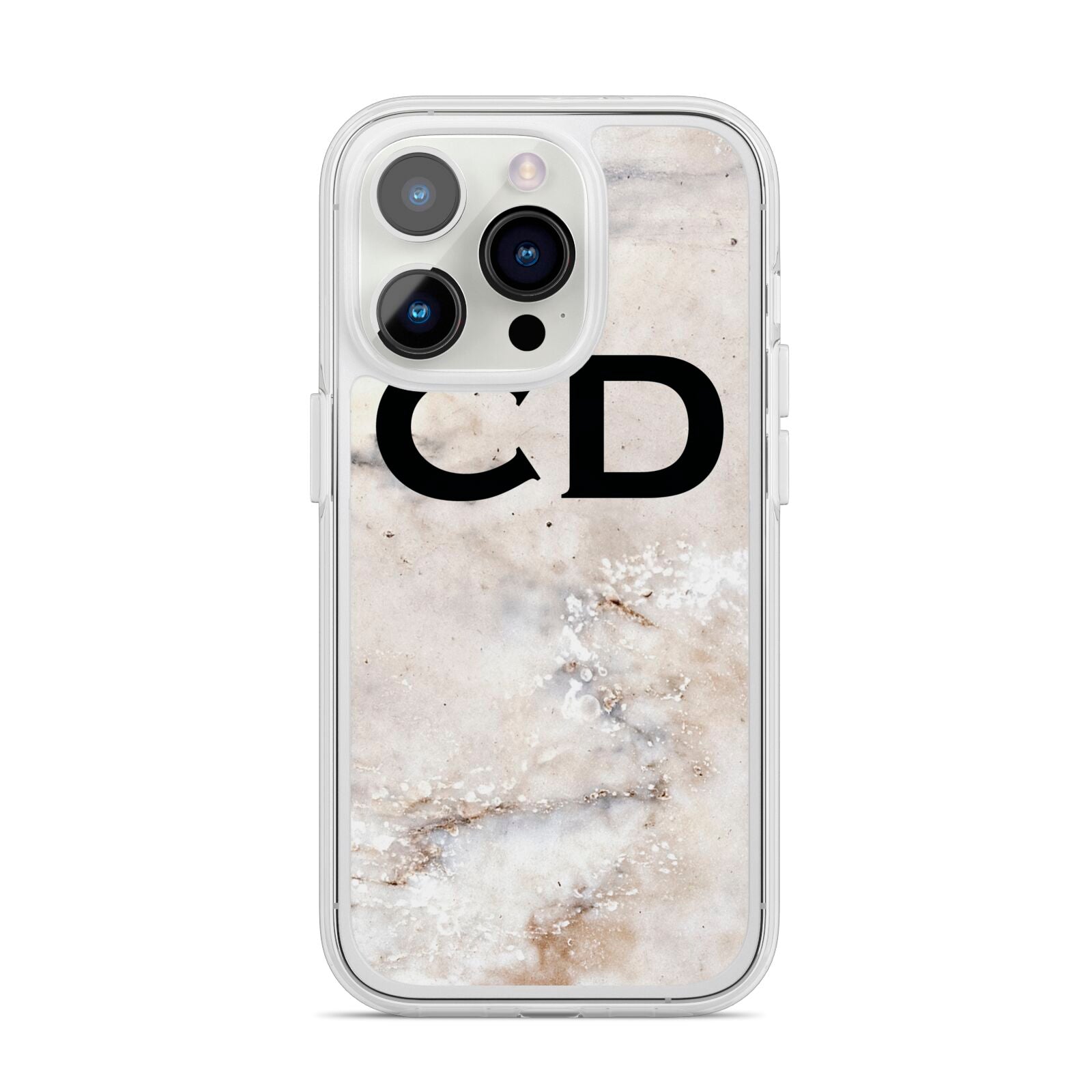 Black Initials Yellow Marble iPhone 14 Pro Clear Tough Case Silver