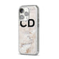 Black Initials Yellow Marble iPhone 14 Pro Glitter Tough Case Silver Angled Image