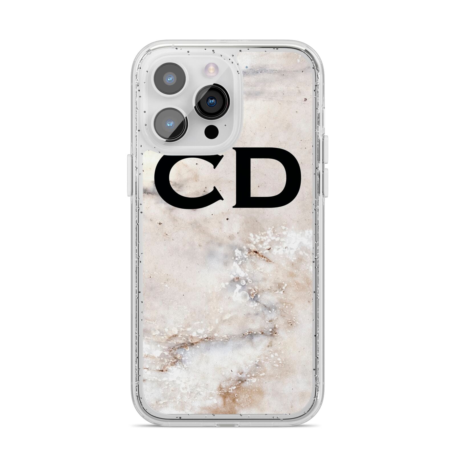Black Initials Yellow Marble iPhone 14 Pro Max Glitter Tough Case Silver