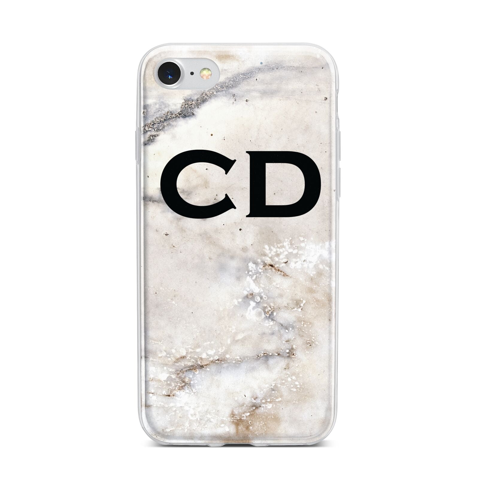 Black Initials Yellow Marble iPhone 7 Bumper Case on Silver iPhone