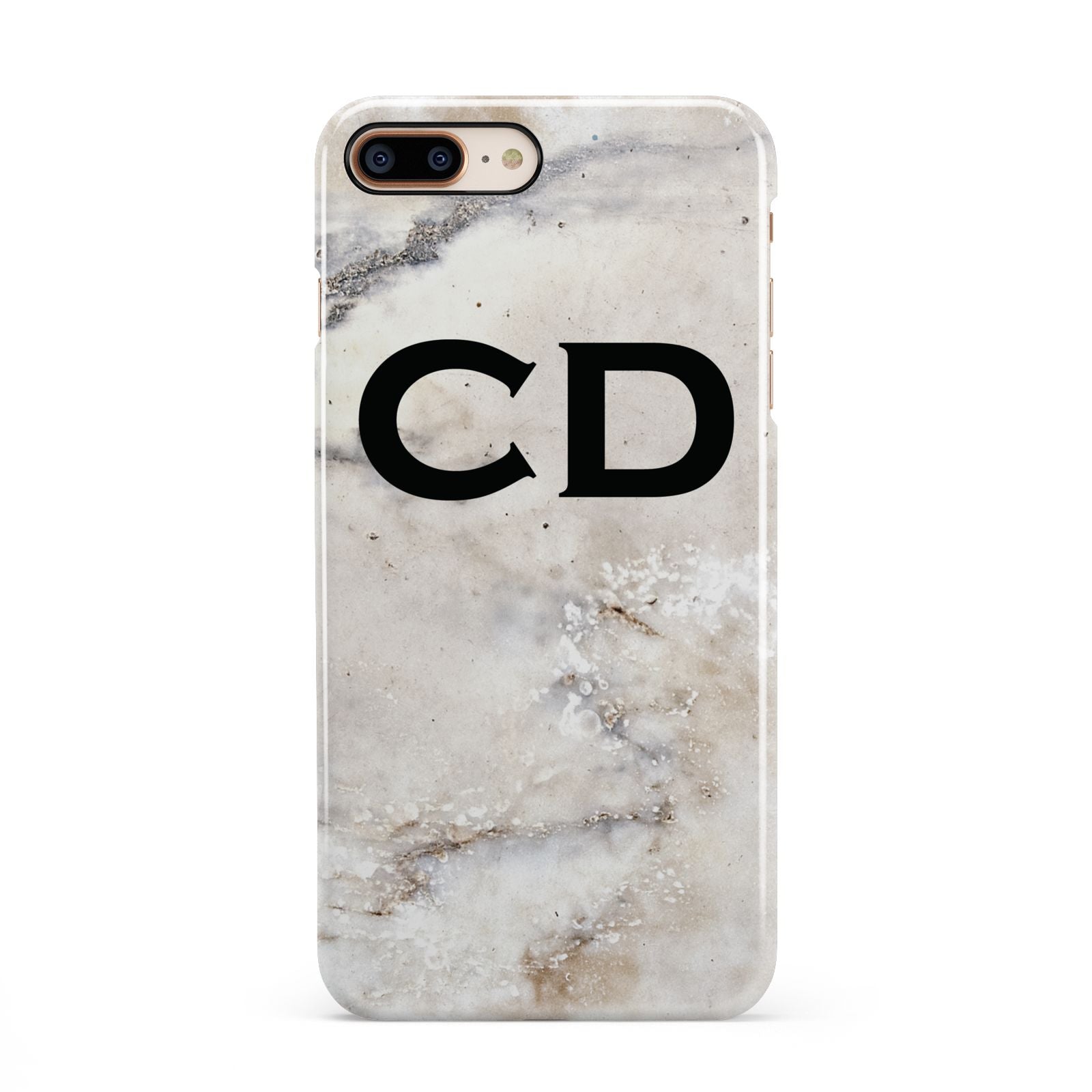 Black Initials Yellow Marble iPhone 8 Plus 3D Snap Case on Gold Phone