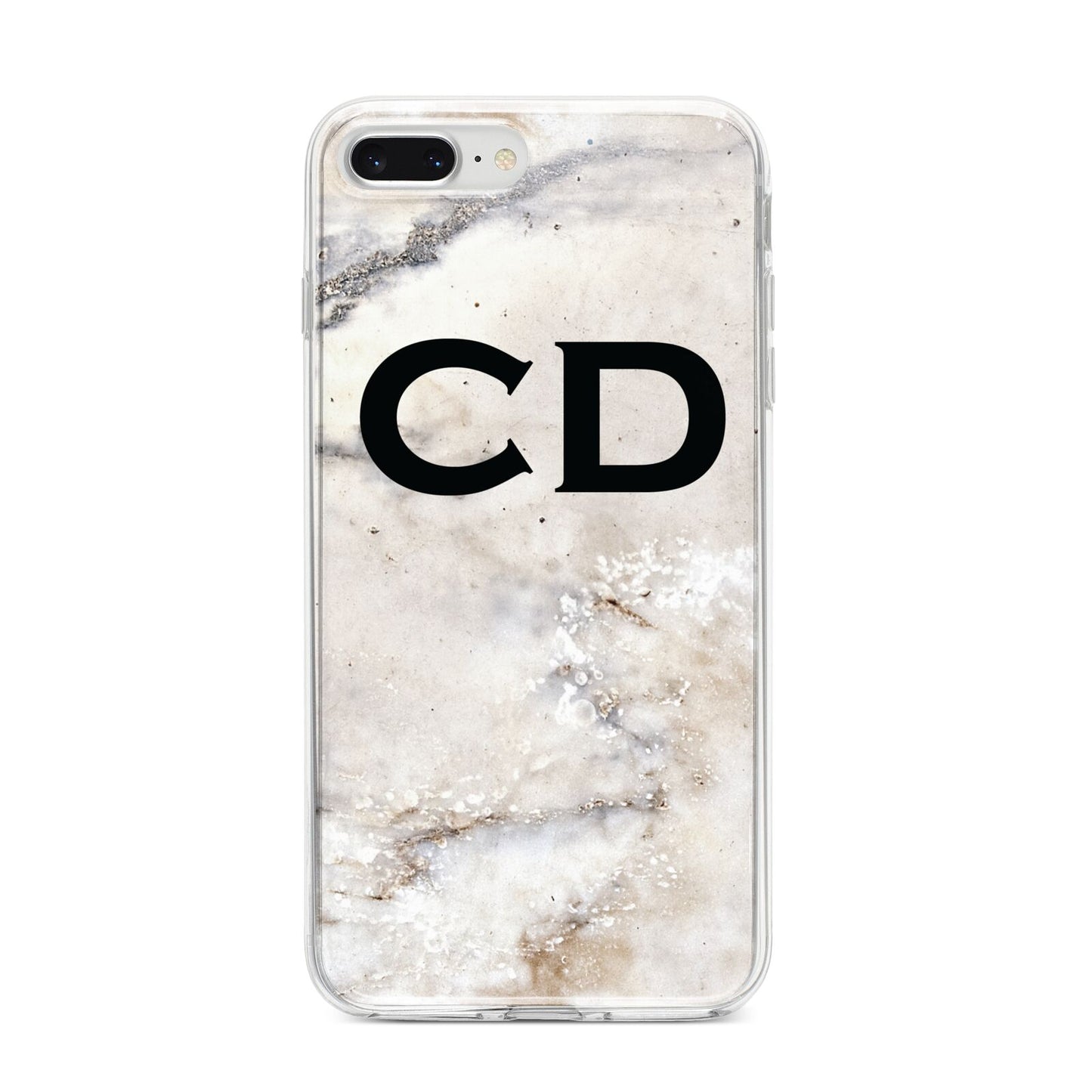 Black Initials Yellow Marble iPhone 8 Plus Bumper Case on Silver iPhone