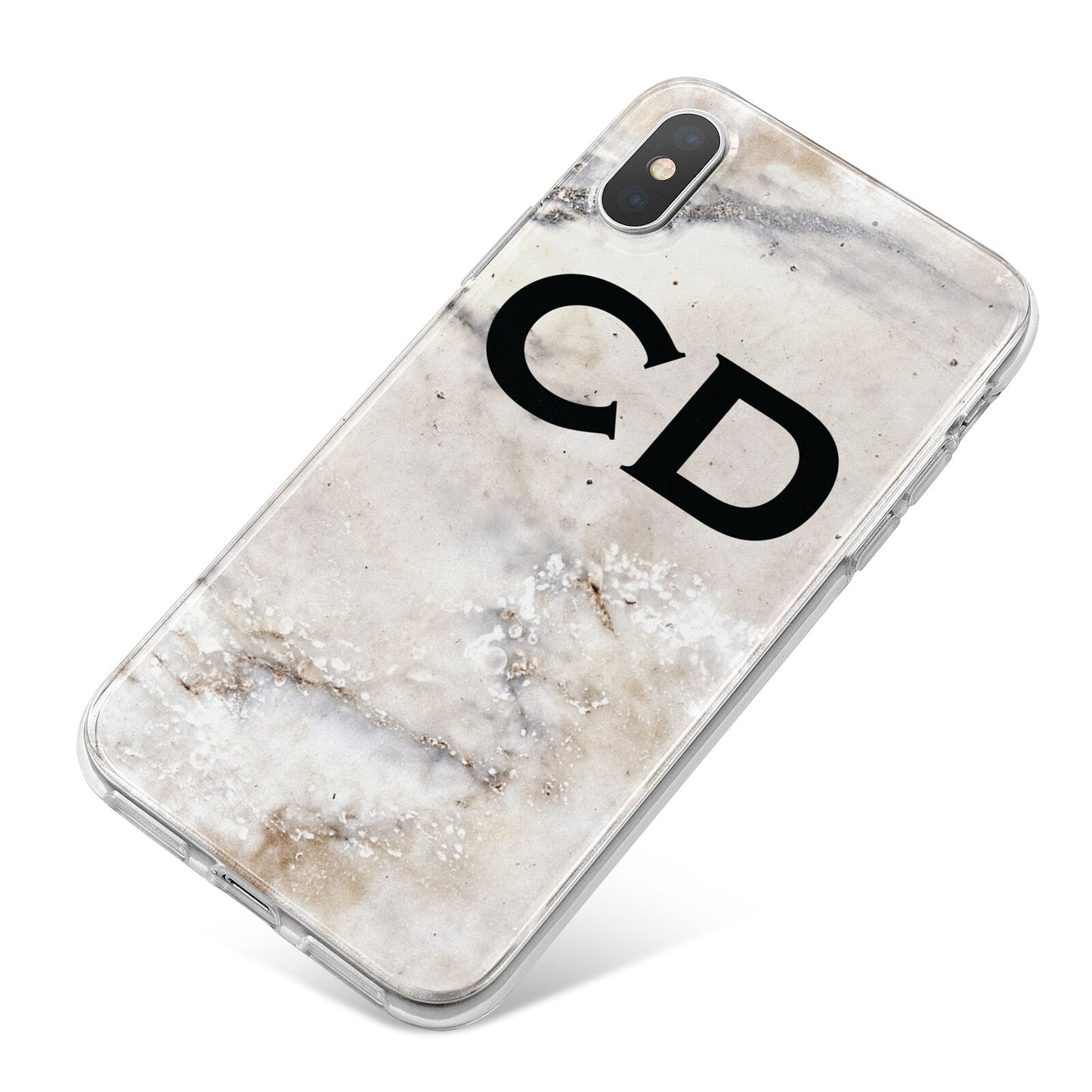 Black Initials Yellow Marble iPhone X Bumper Case on Silver iPhone
