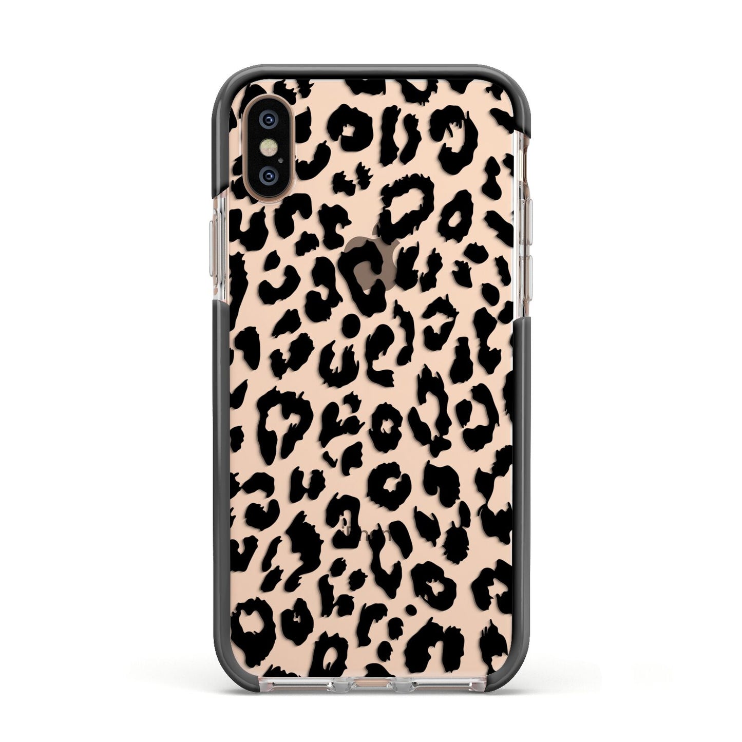 Black Leopard Print Apple iPhone Xs Impact Case Black Edge on Gold Phone