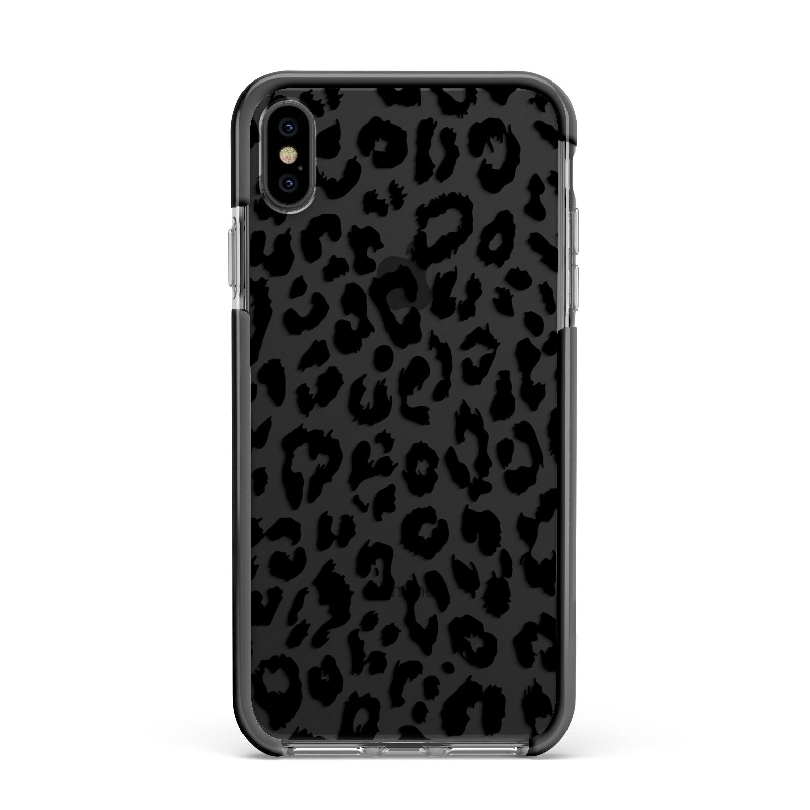 Black Leopard Print Apple iPhone Xs Max Impact Case Black Edge on Black Phone