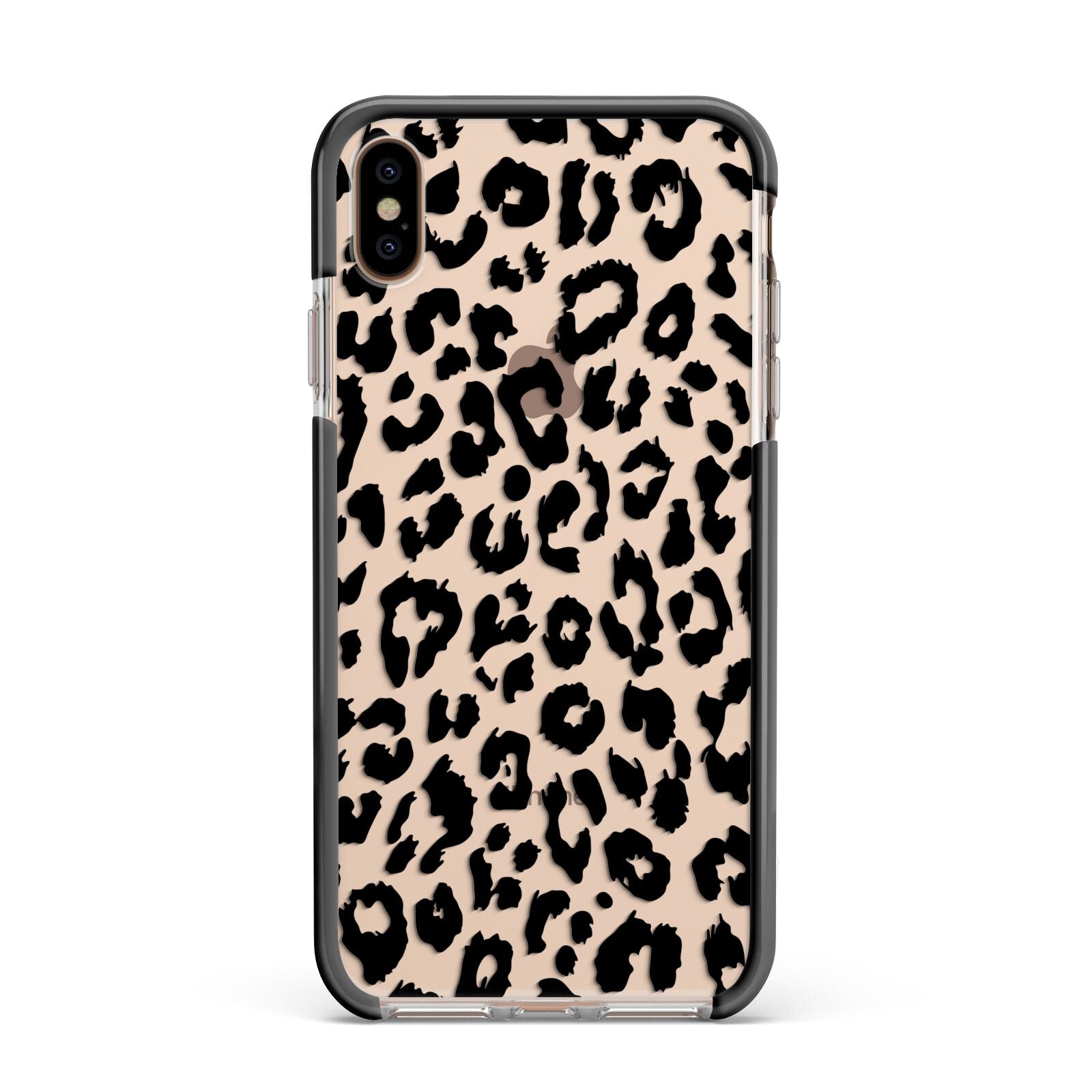 Black Leopard Print Apple iPhone Xs Max Impact Case Black Edge on Gold Phone