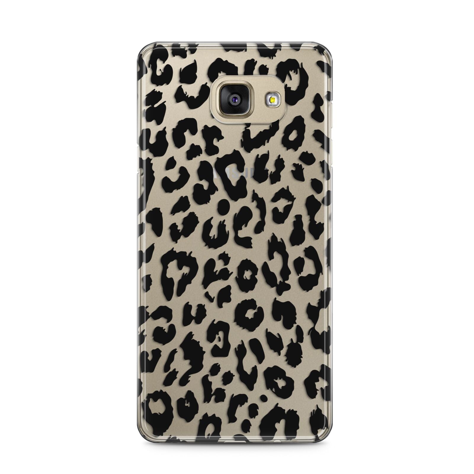 Black Leopard Print Samsung Galaxy A5 2016 Case on gold phone