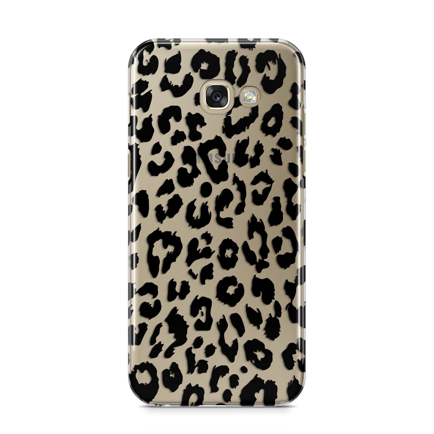 Black Leopard Print Samsung Galaxy A5 2017 Case on gold phone