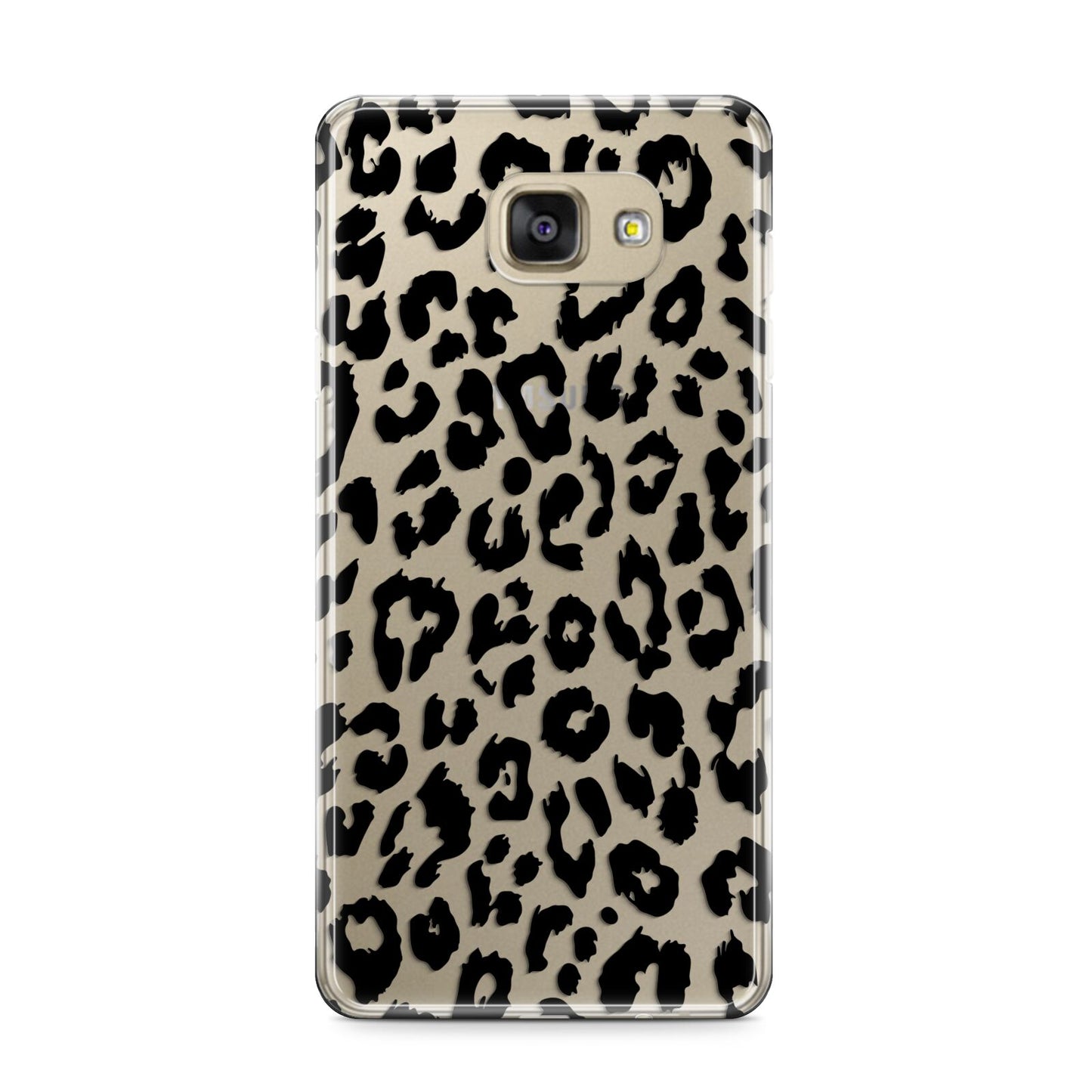 Black Leopard Print Samsung Galaxy A9 2016 Case on gold phone