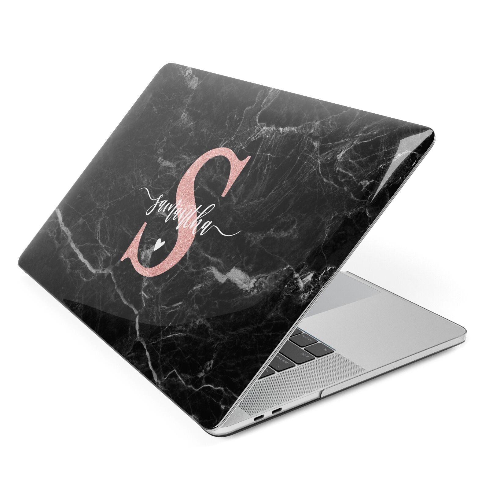 Black Marble Personalised Glitter Initial Name Apple MacBook Case Side View