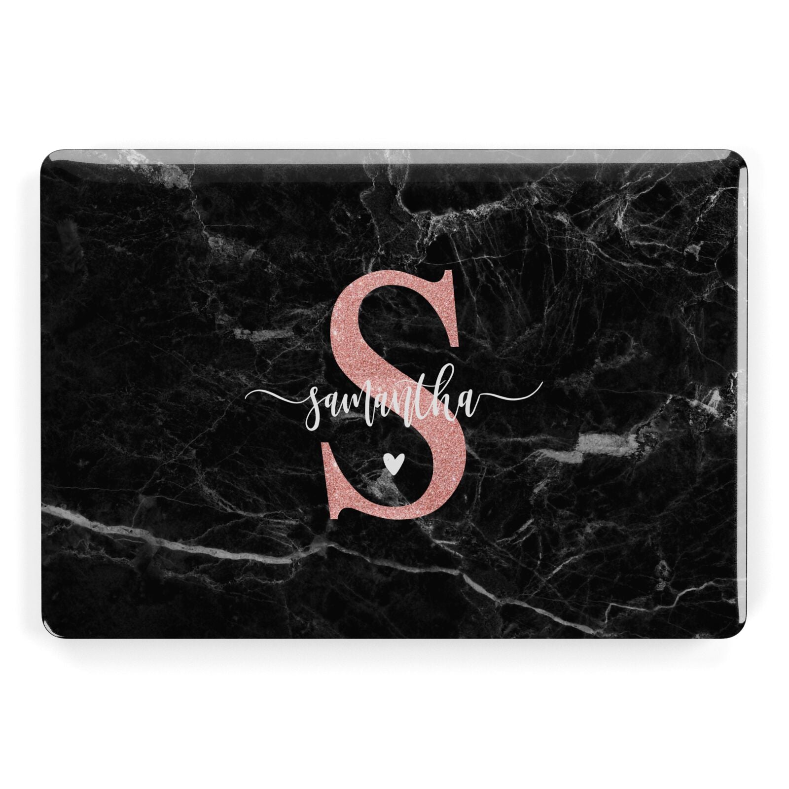 Black Marble Personalised Glitter Initial Name Apple MacBook Case