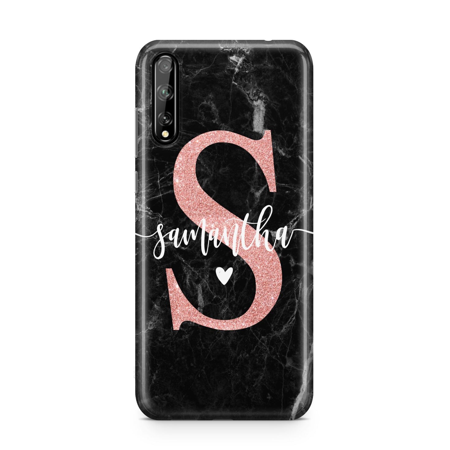 Black Marble Personalised Glitter Initial Name Huawei Enjoy 10s Phone Case