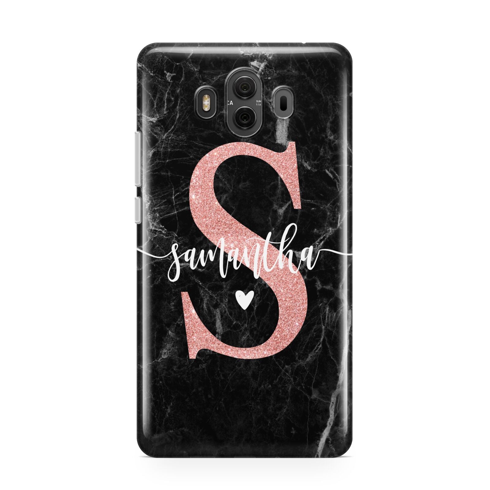 Black Marble Personalised Glitter Initial Name Huawei Mate 10 Protective Phone Case