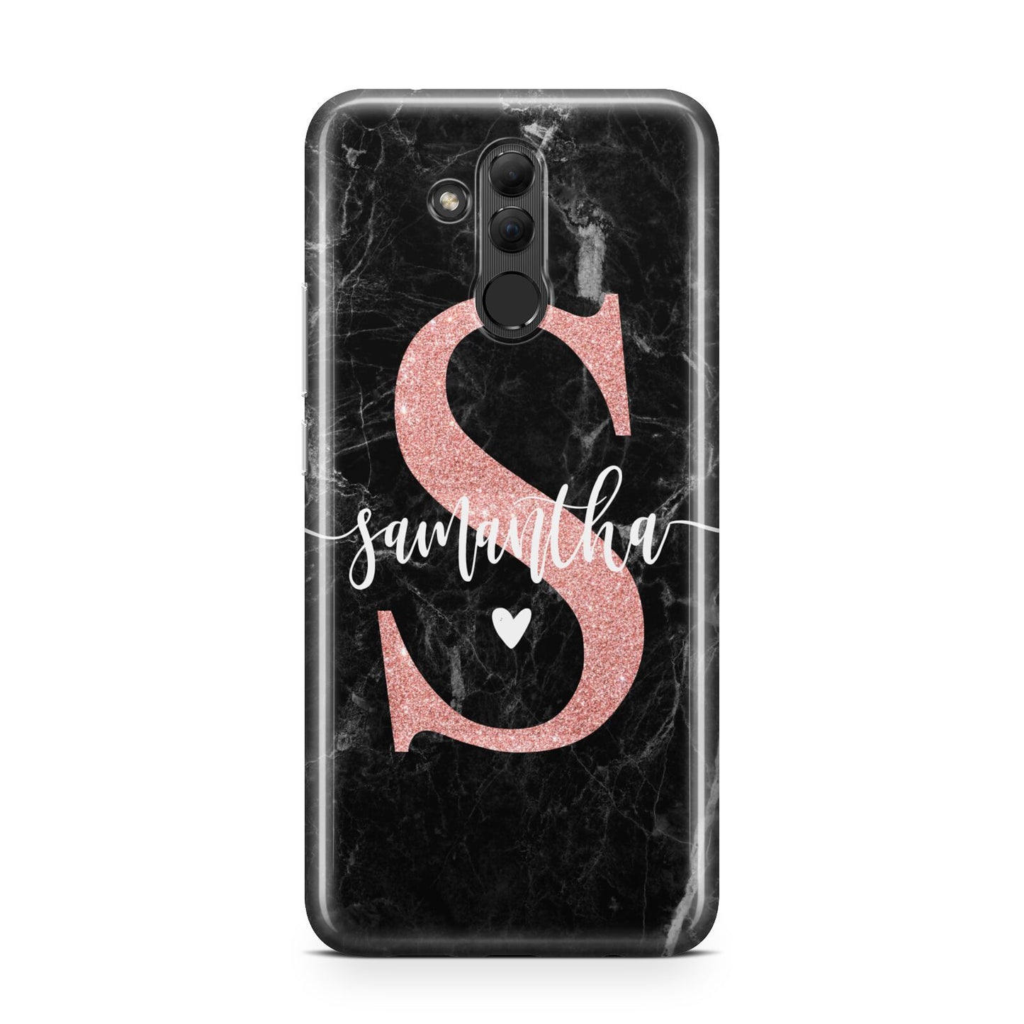 Black Marble Personalised Glitter Initial Name Huawei Mate 20 Lite