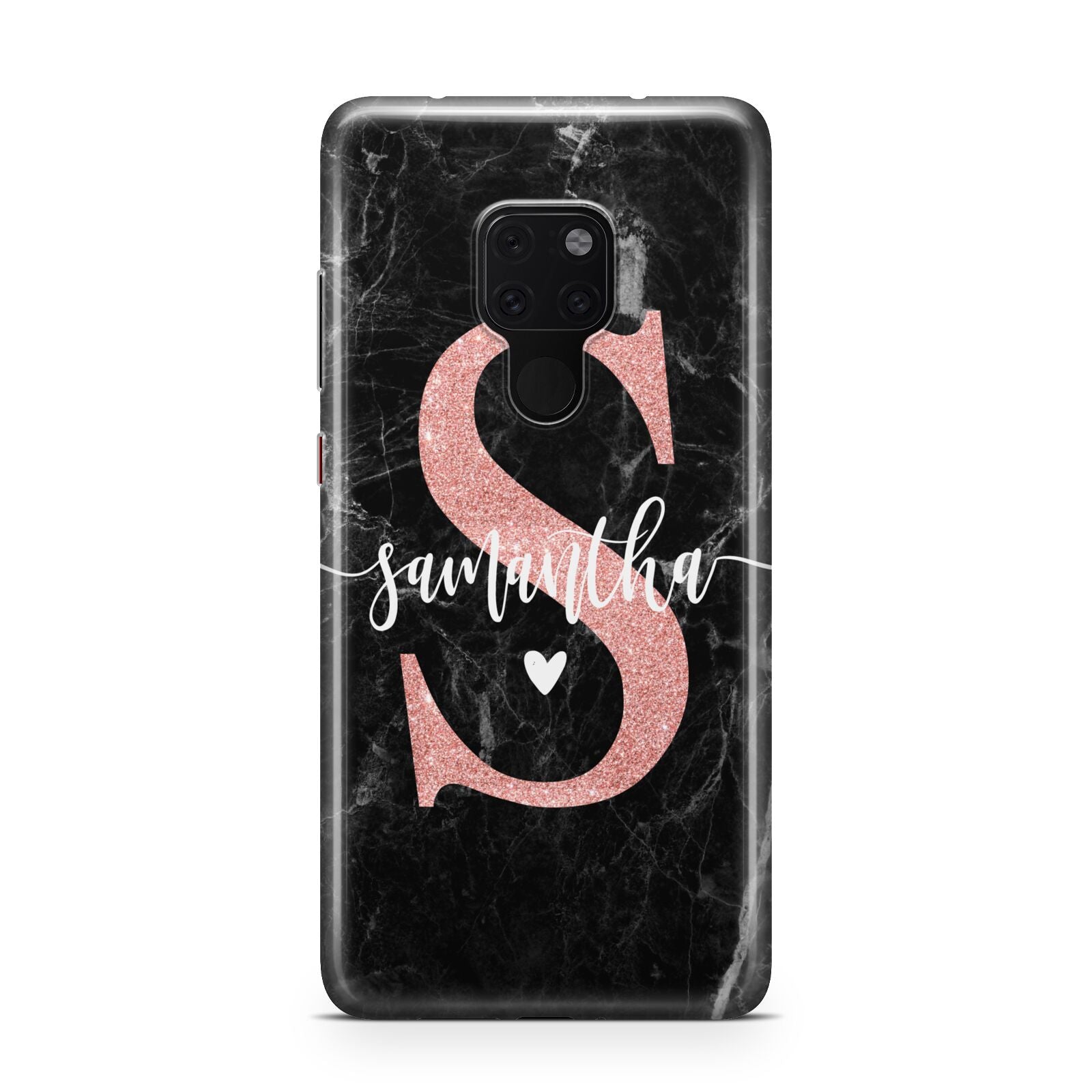 Black Marble Personalised Glitter Initial Name Huawei Mate 20 Phone Case