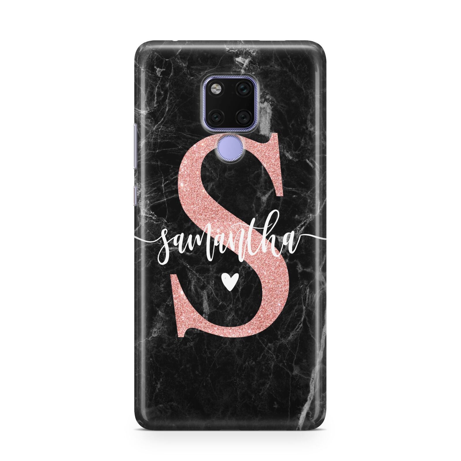 Black Marble Personalised Glitter Initial Name Huawei Mate 20X Phone Case