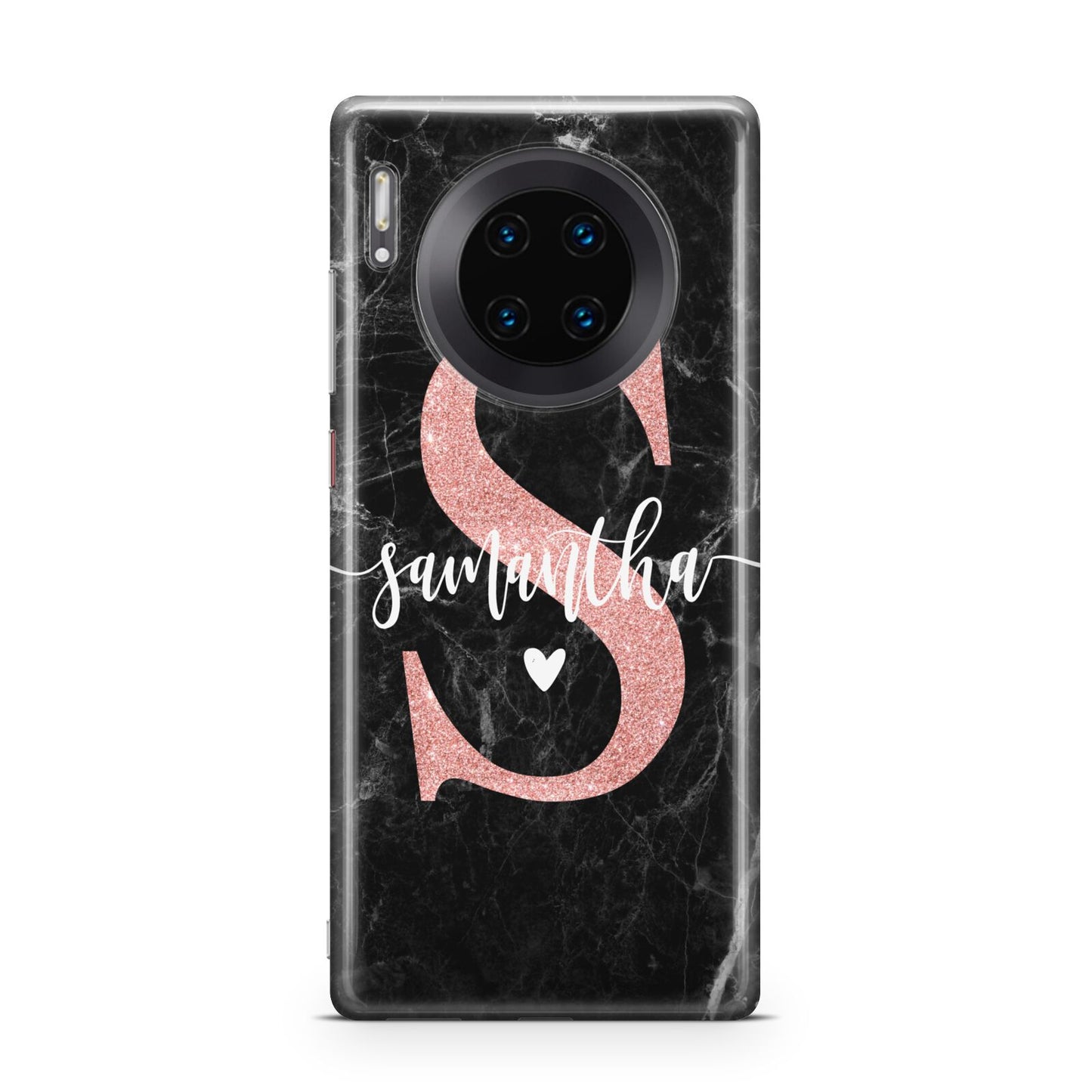 Black Marble Personalised Glitter Initial Name Huawei Mate 30 Pro Phone Case