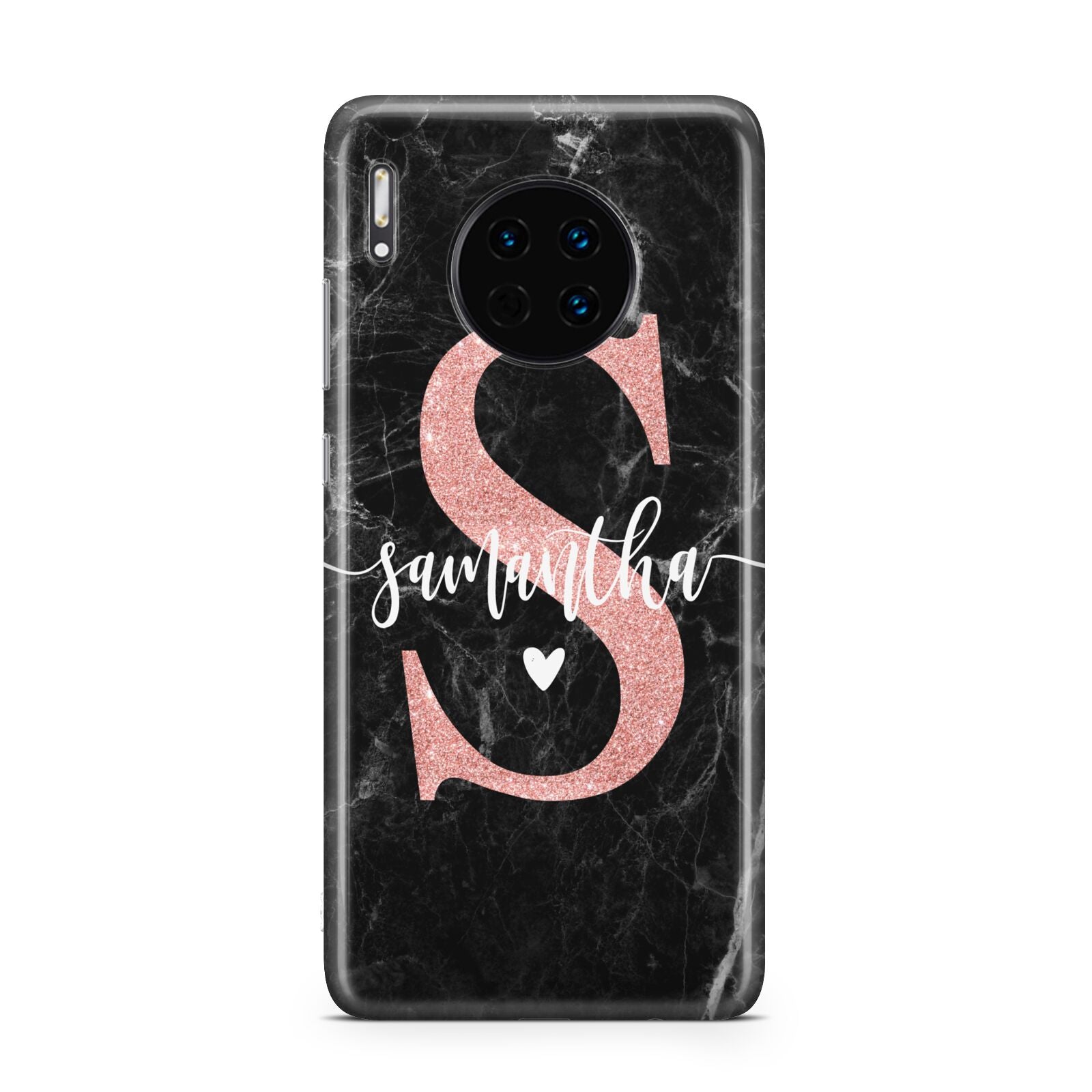 Black Marble Personalised Glitter Initial Name Huawei Mate 30