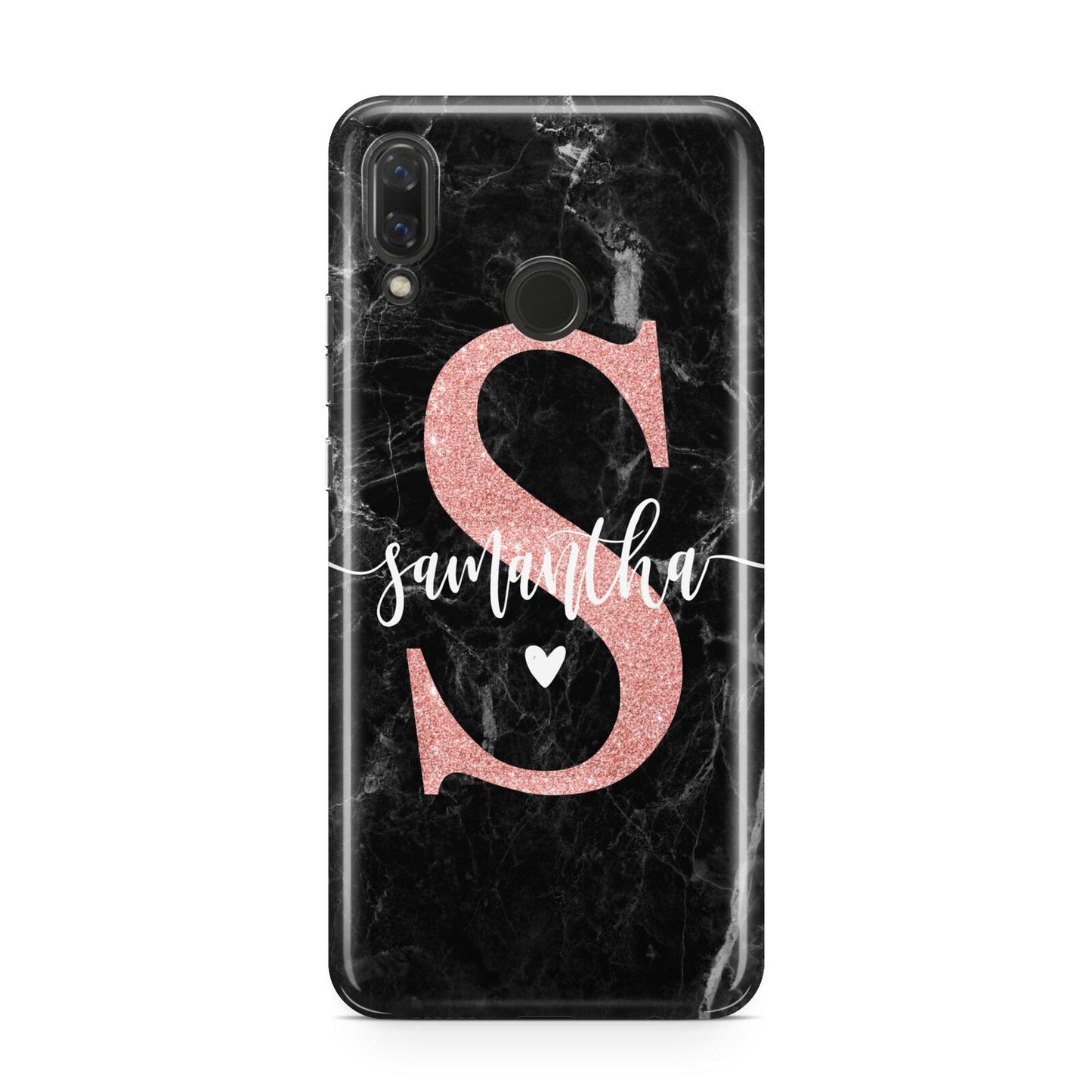 Black Marble Personalised Glitter Initial Name Huawei Nova 3 Phone Case