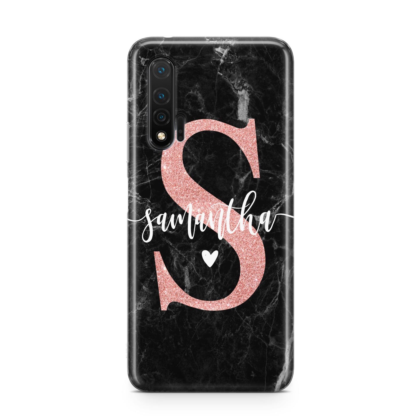 Black Marble Personalised Glitter Initial Name Huawei Nova 6 Phone Case