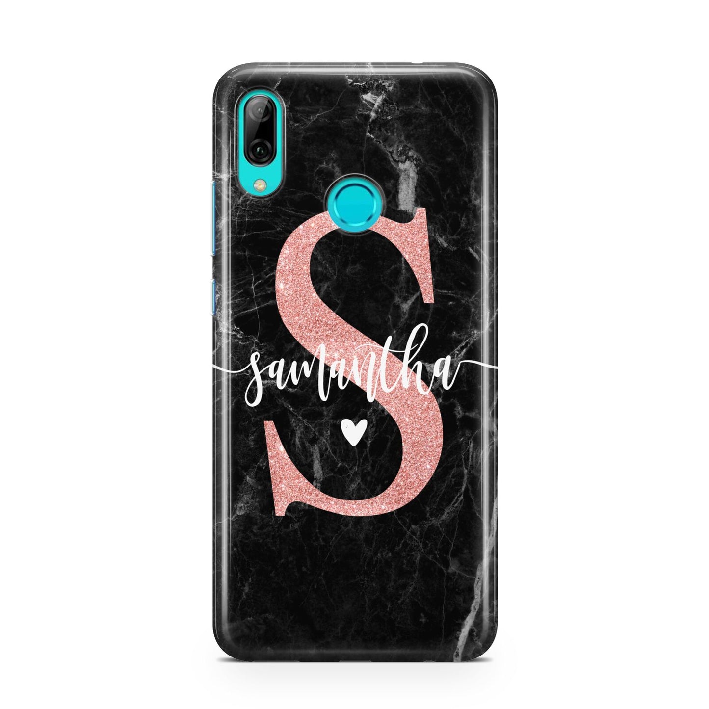 Black Marble Personalised Glitter Initial Name Huawei P Smart 2019 Case