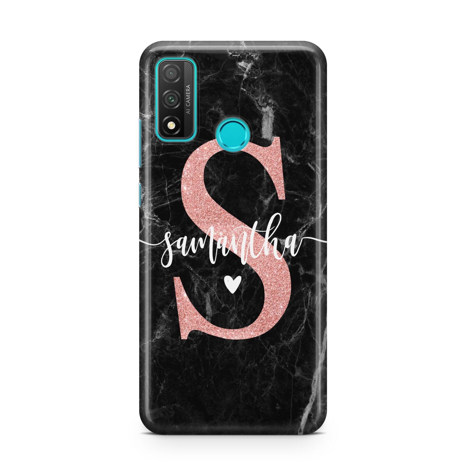 Black Marble Personalised Glitter Initial Name Huawei P Smart 2020