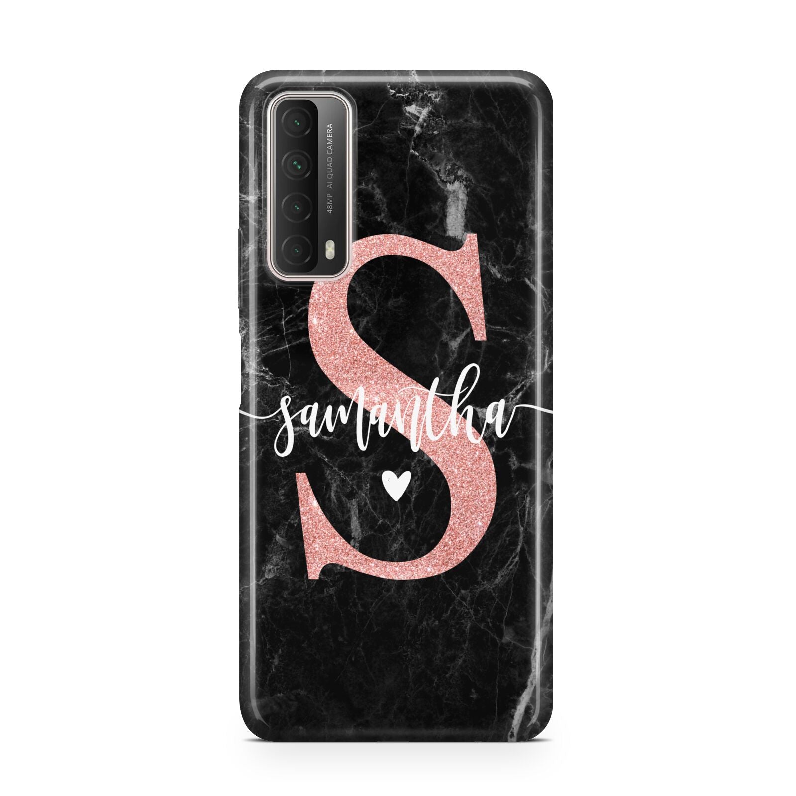 Black Marble Personalised Glitter Initial Name Huawei P Smart 2021