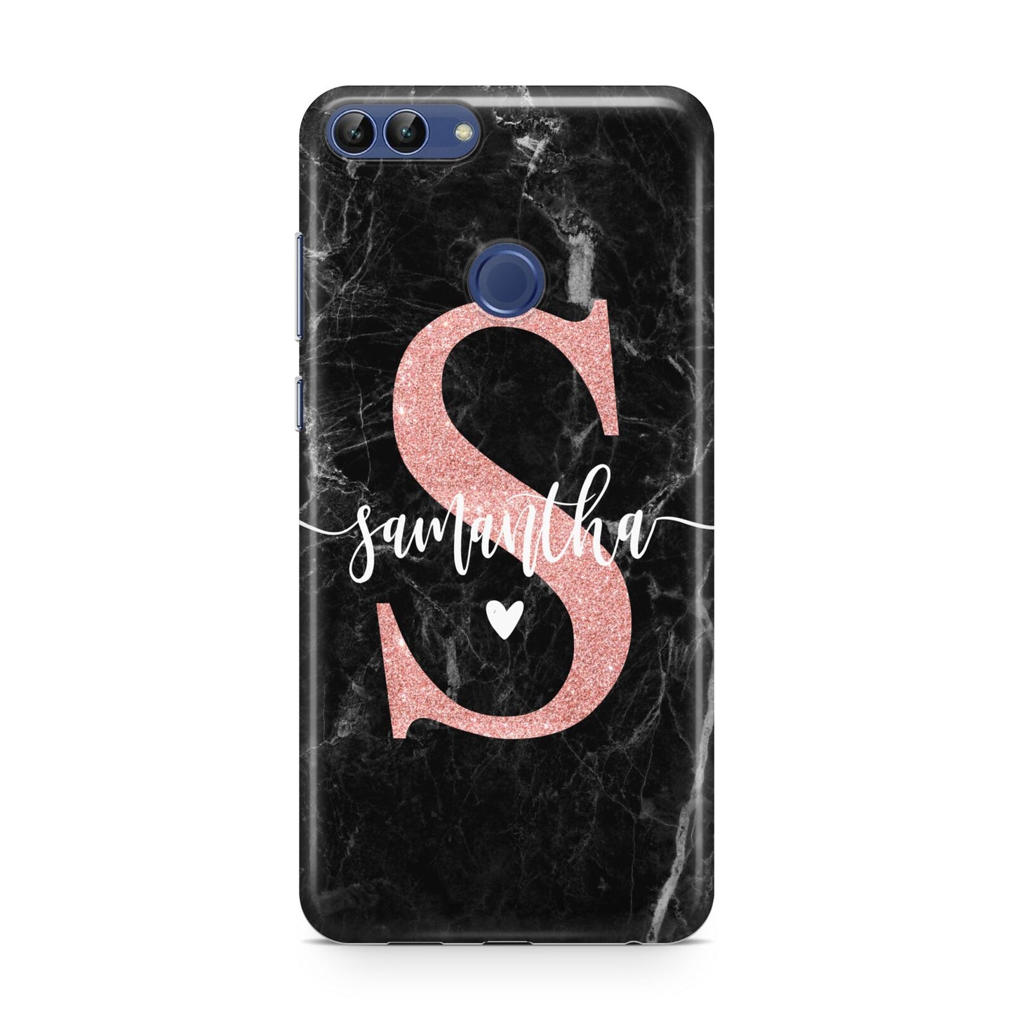 Black Marble Personalised Glitter Initial Name Huawei P Smart Case