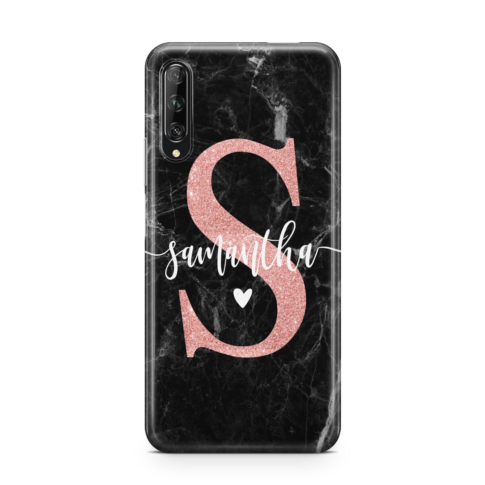 Black Marble Personalised Glitter Initial Name Huawei P Smart Pro 2019