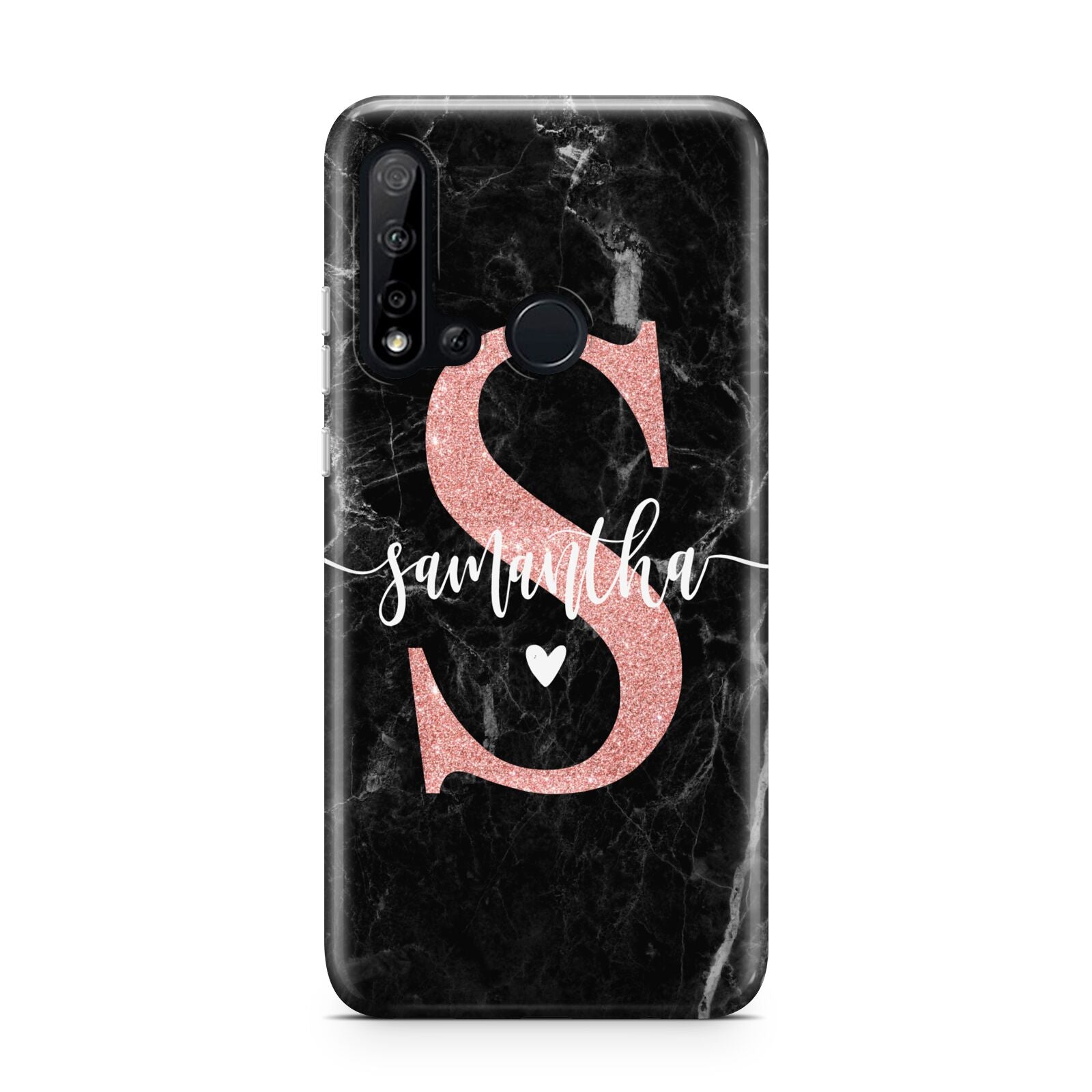 Black Marble Personalised Glitter Initial Name Huawei P20 Lite 5G Phone Case